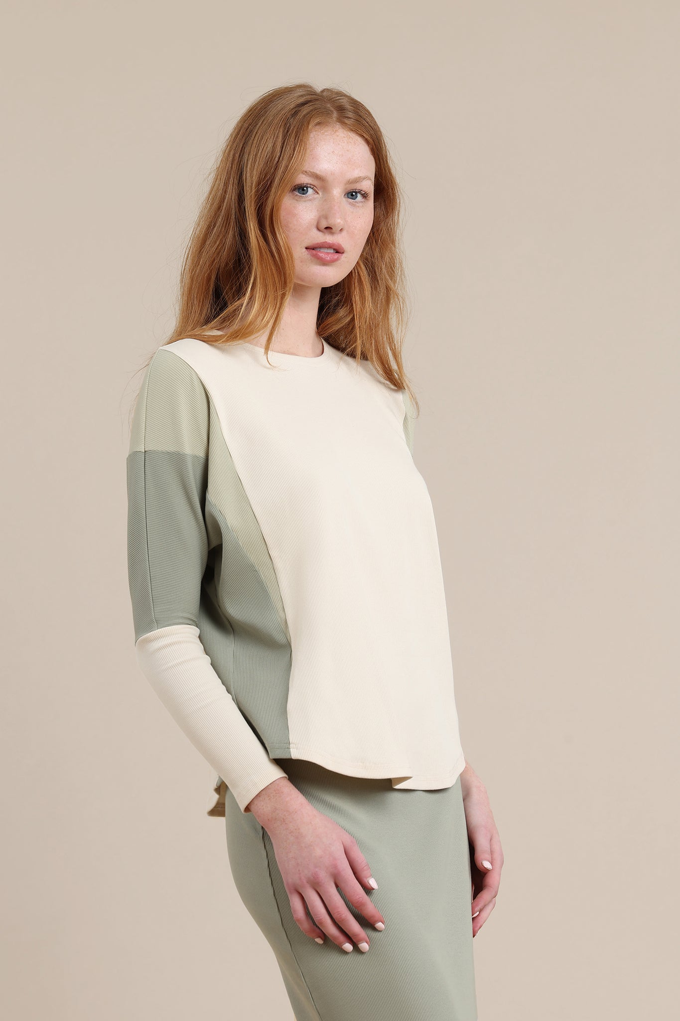 Laurel Top in Light Sage/Cream Mix