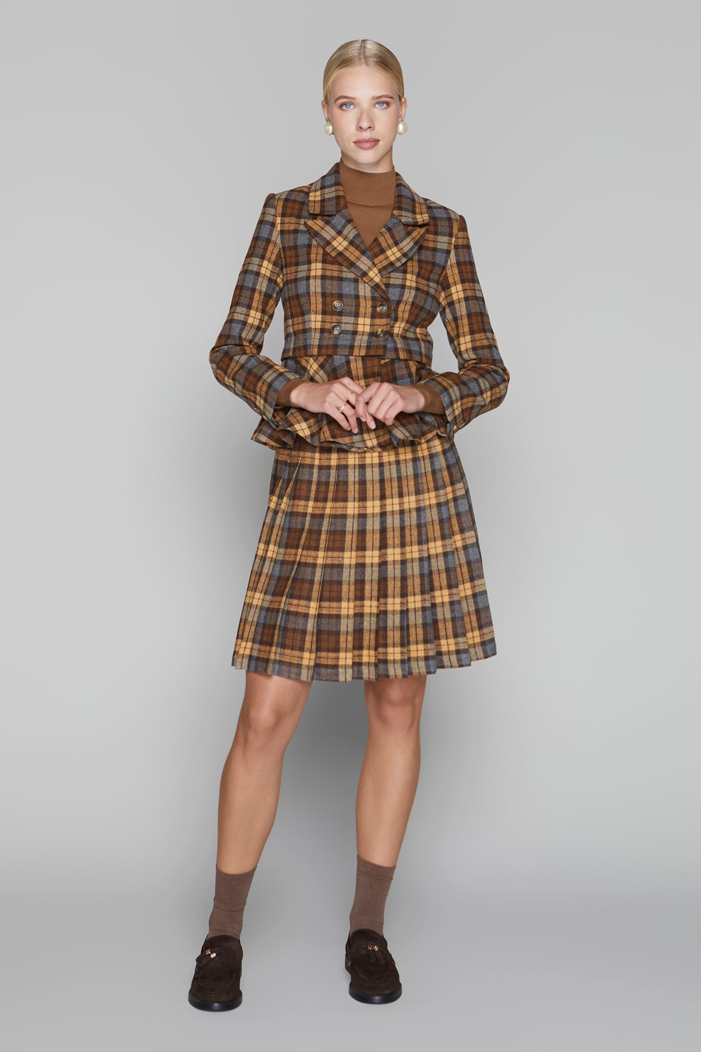 Briar Pleated Skirt in Cocoa / Cinnamon Plaid