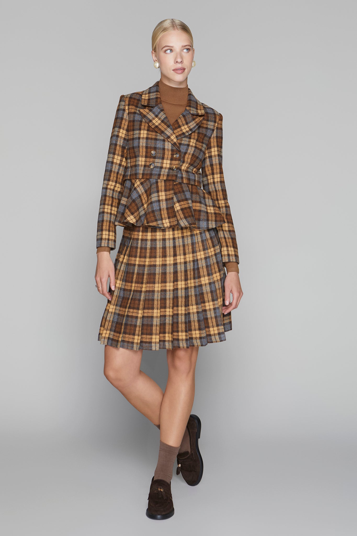 Briar Pleated Skirt in Cocoa / Cinnamon Plaid