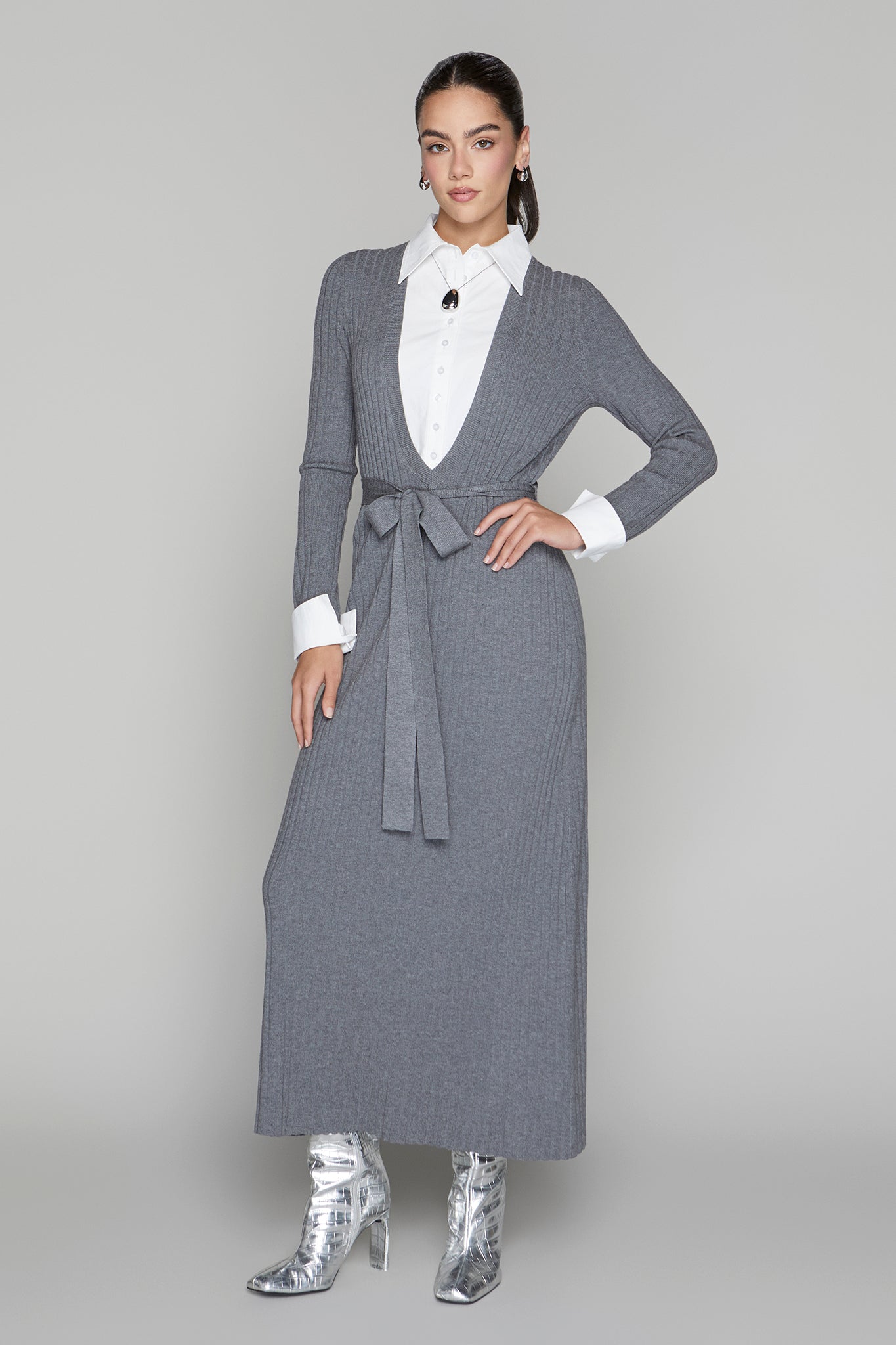 Apparalel Women's A-Line Maxi Dress, Steel, Cotton, Fitted, Breathable, for Women