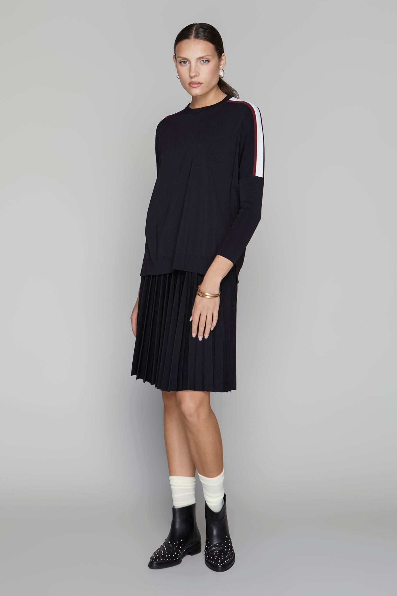 Montia Top in Black Merlot Stripe