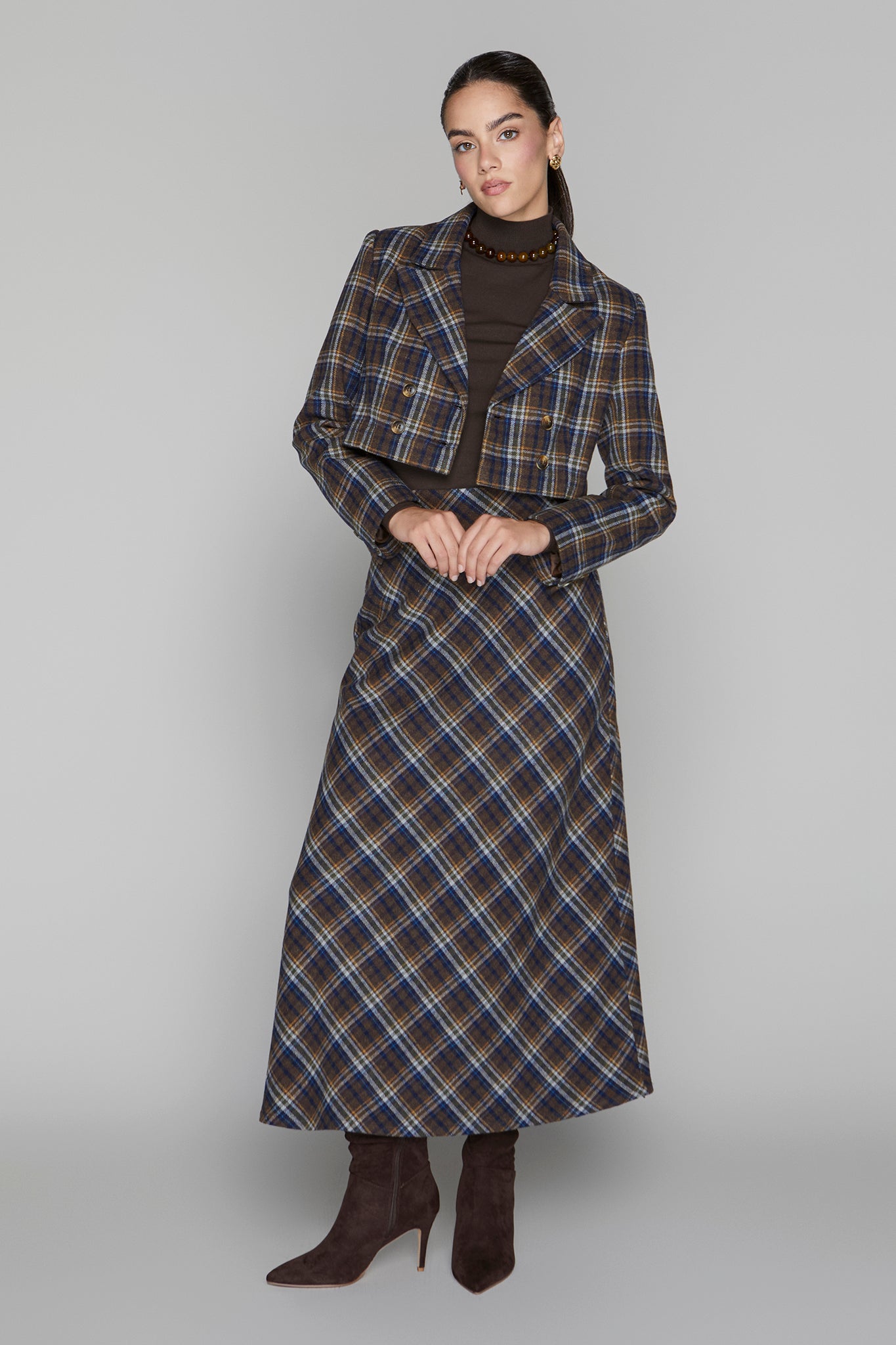 Briar Maxi Skirt in Cocoa / Navy Plaid