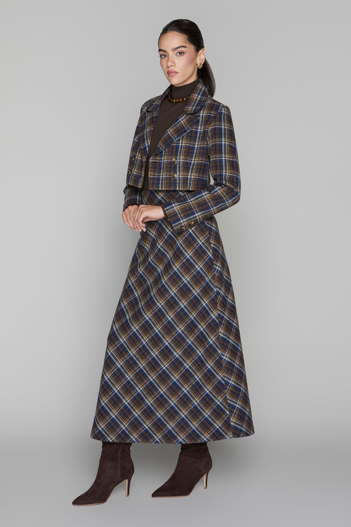 Briar Maxi Skirt in Cocoa / Navy Plaid