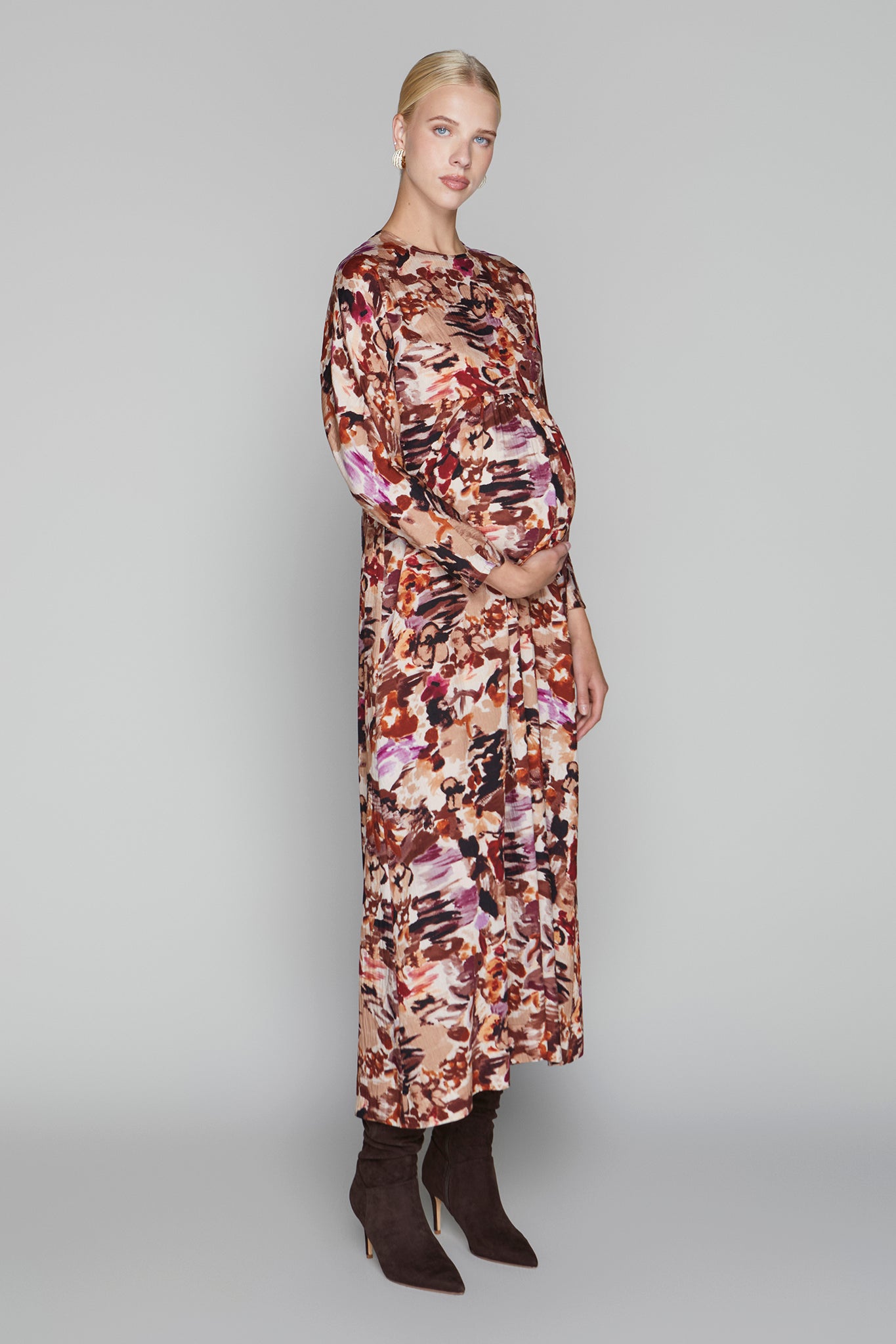 Winslet Maternity Dress in Mauve Abstract
