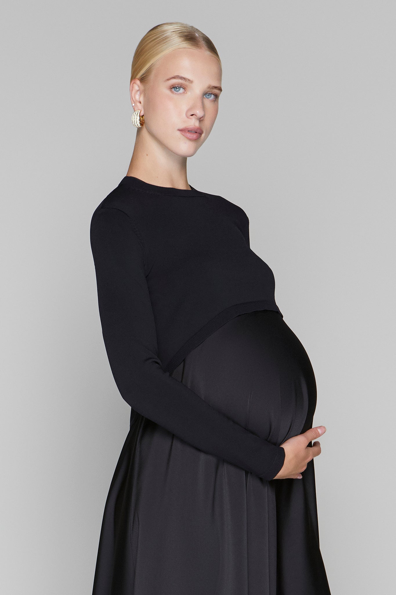 Monroe Maternity Top in Black for Women, Black / M, Luxe Knit, Cropped Length, Long Sleeves