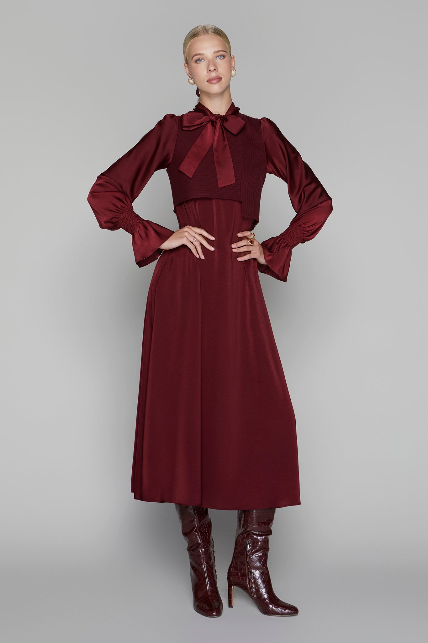 merlot long sleeve dress Claremont Maxi Dress with Knit Vest, Merlot Color, XXL Size