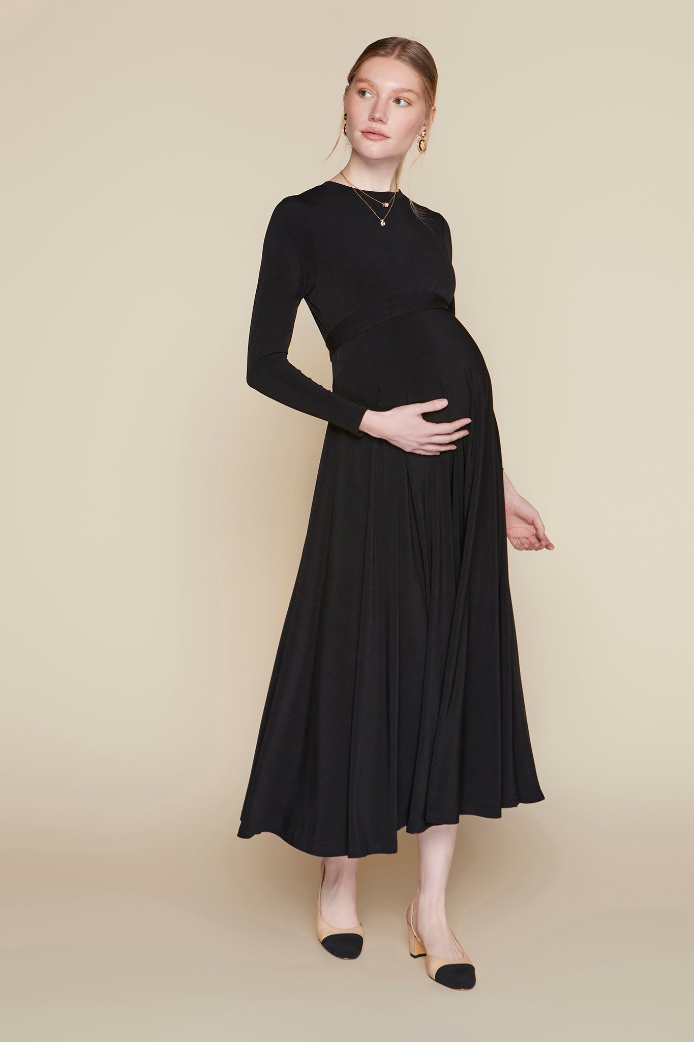 Samoa Maternity Fit-and-Flare Dress, Black, Belt Included, for Women Samoa Maternity Fit-and-Flare Dress, Black, Belt Included, for Women