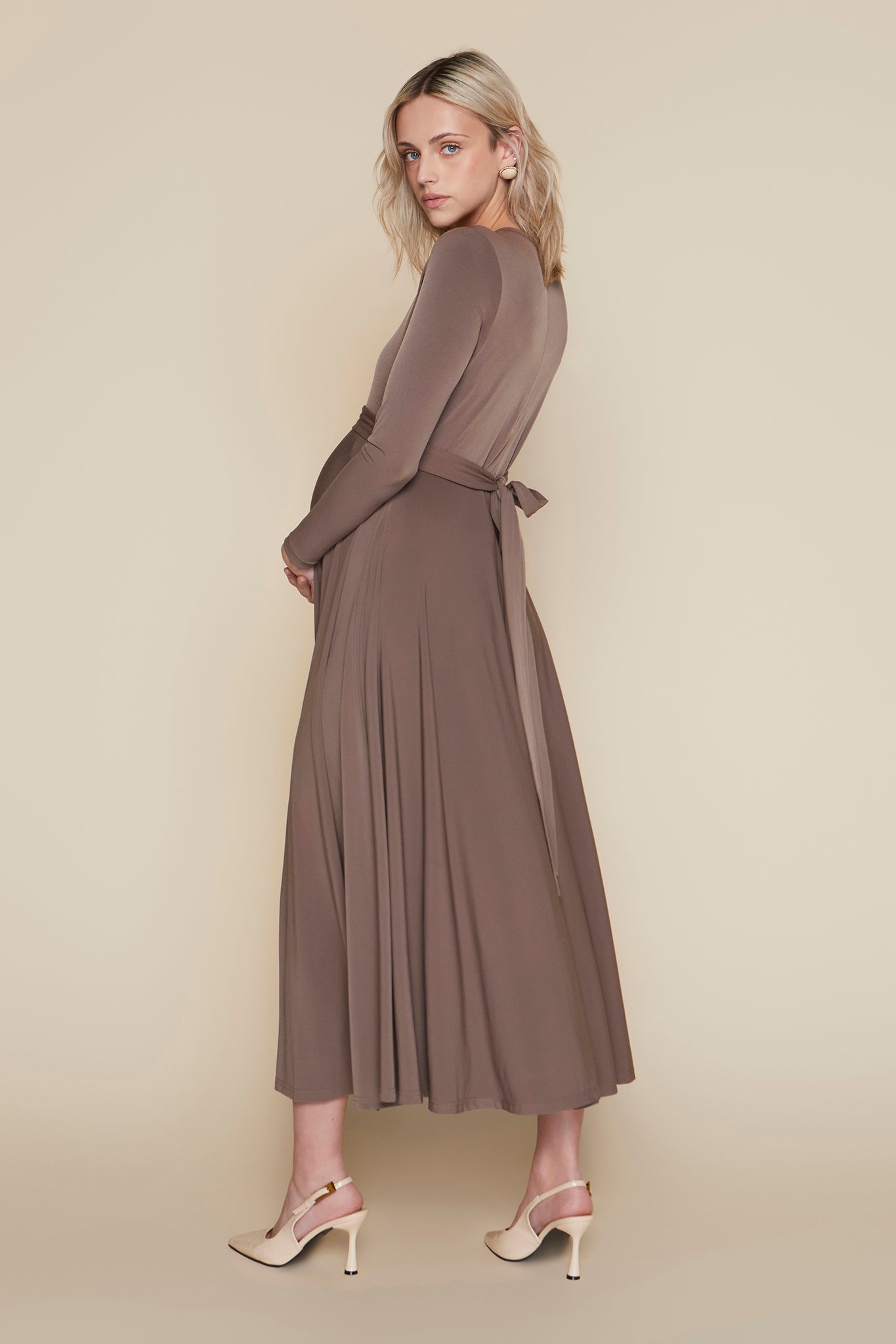 Samoa Maternity Dress in Mushroom Taupe
