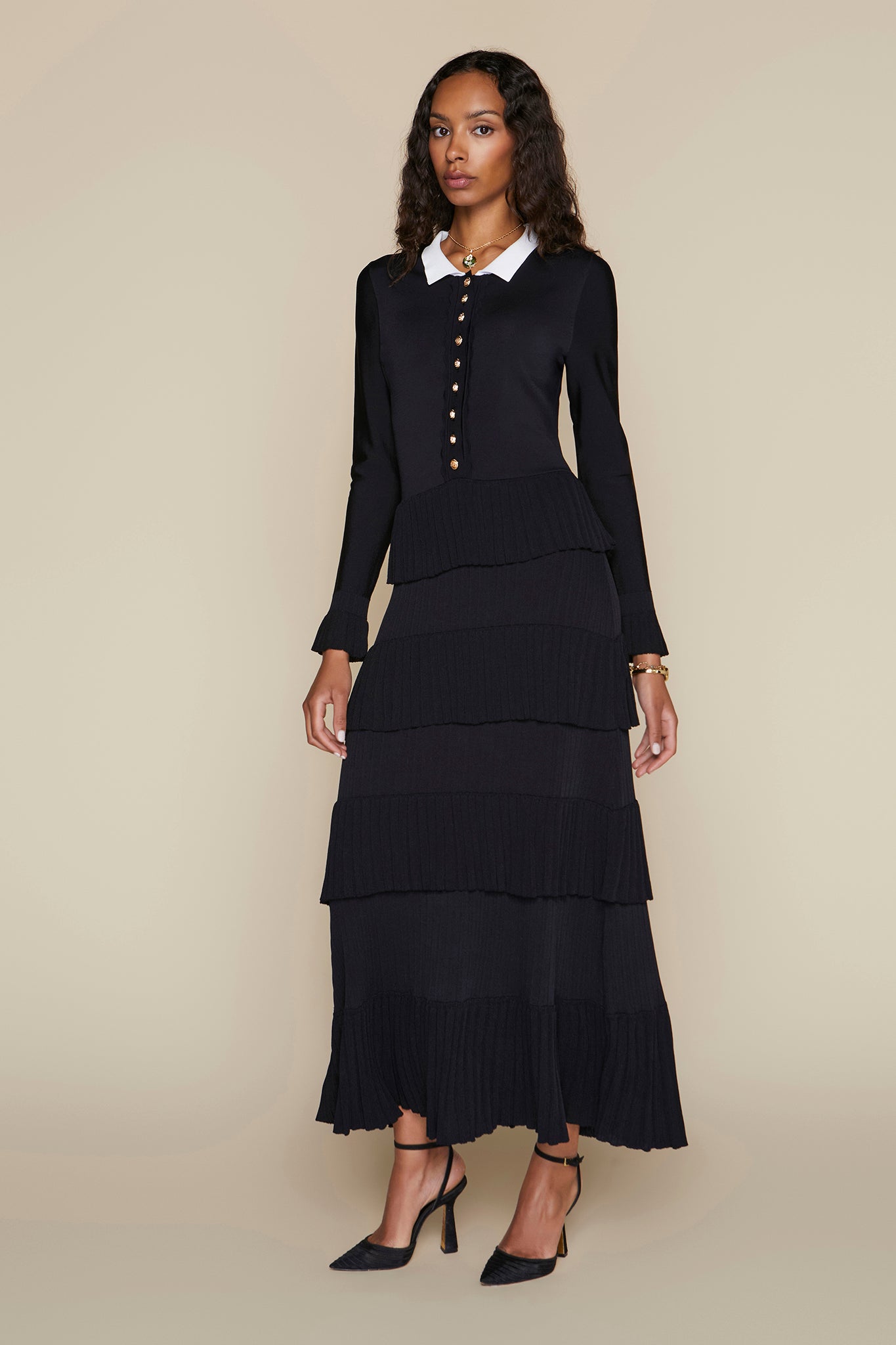 black and white ruffle dress The Flounce Smocked Midi Dress main image 0