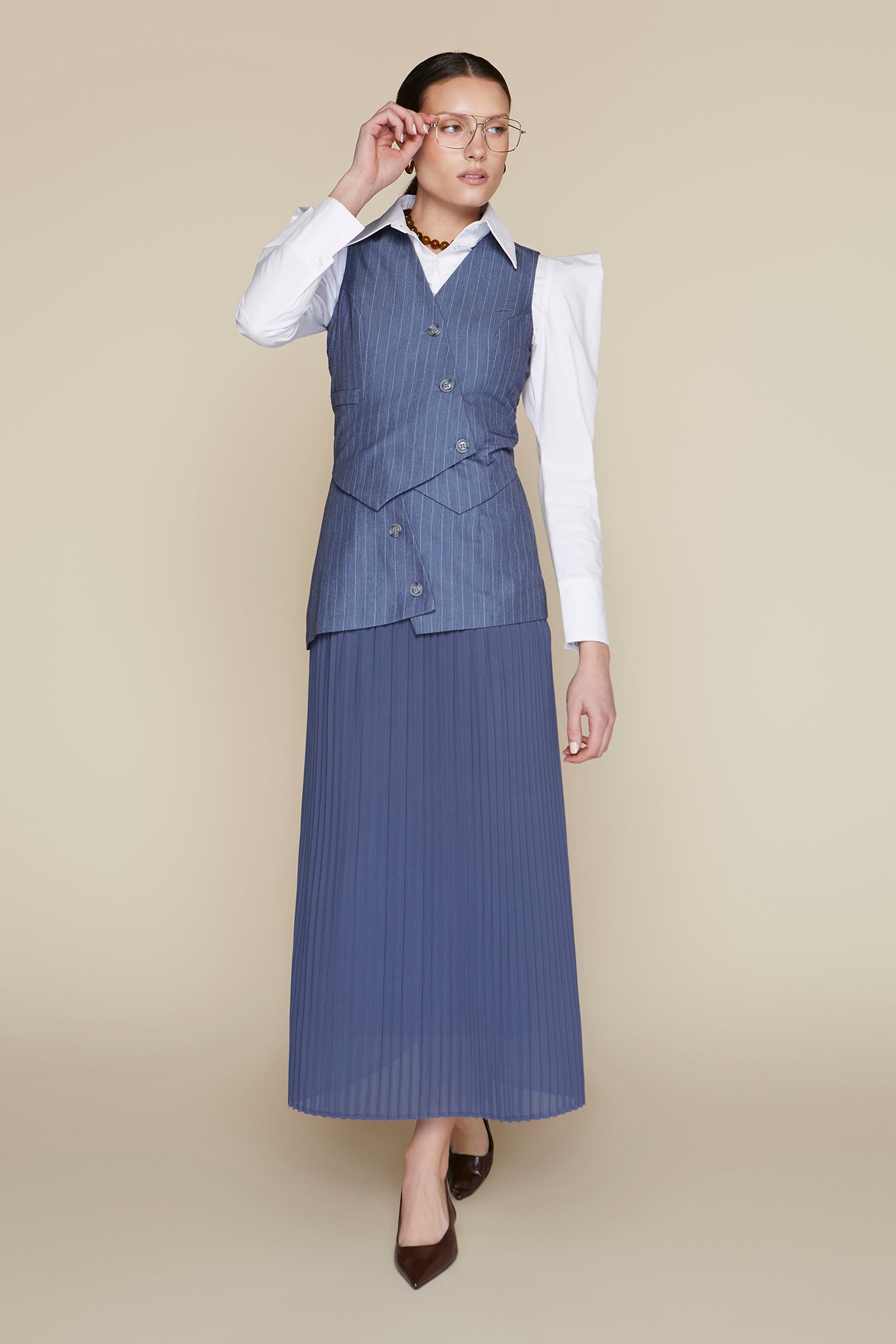 Lanai Skirt in Indigo Pinstripe