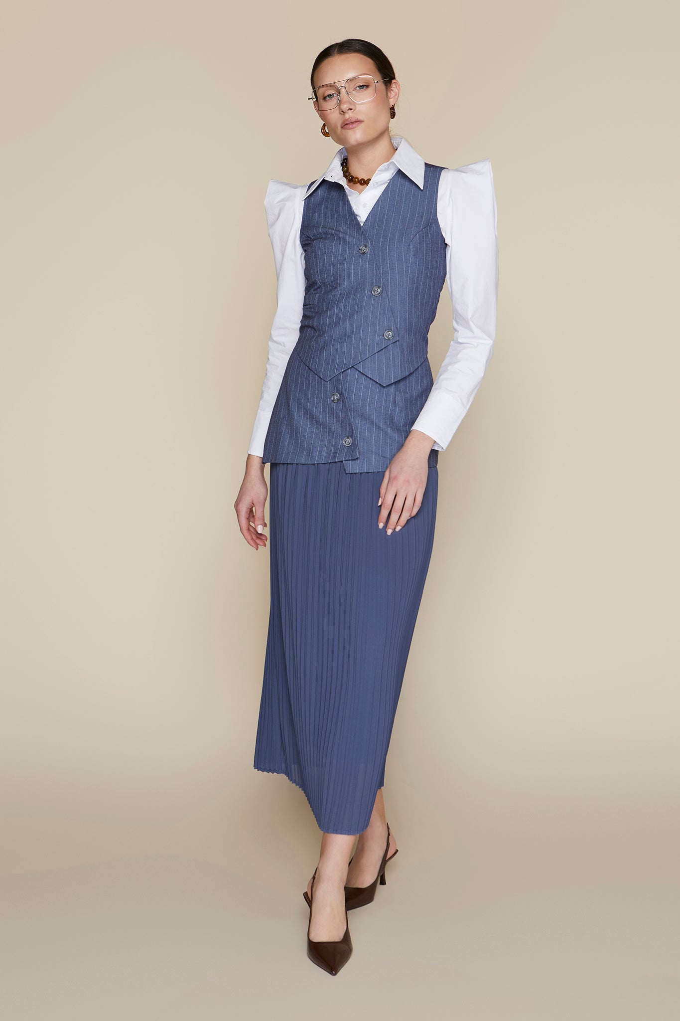 Lanai Vest in Indigo Pinstripe