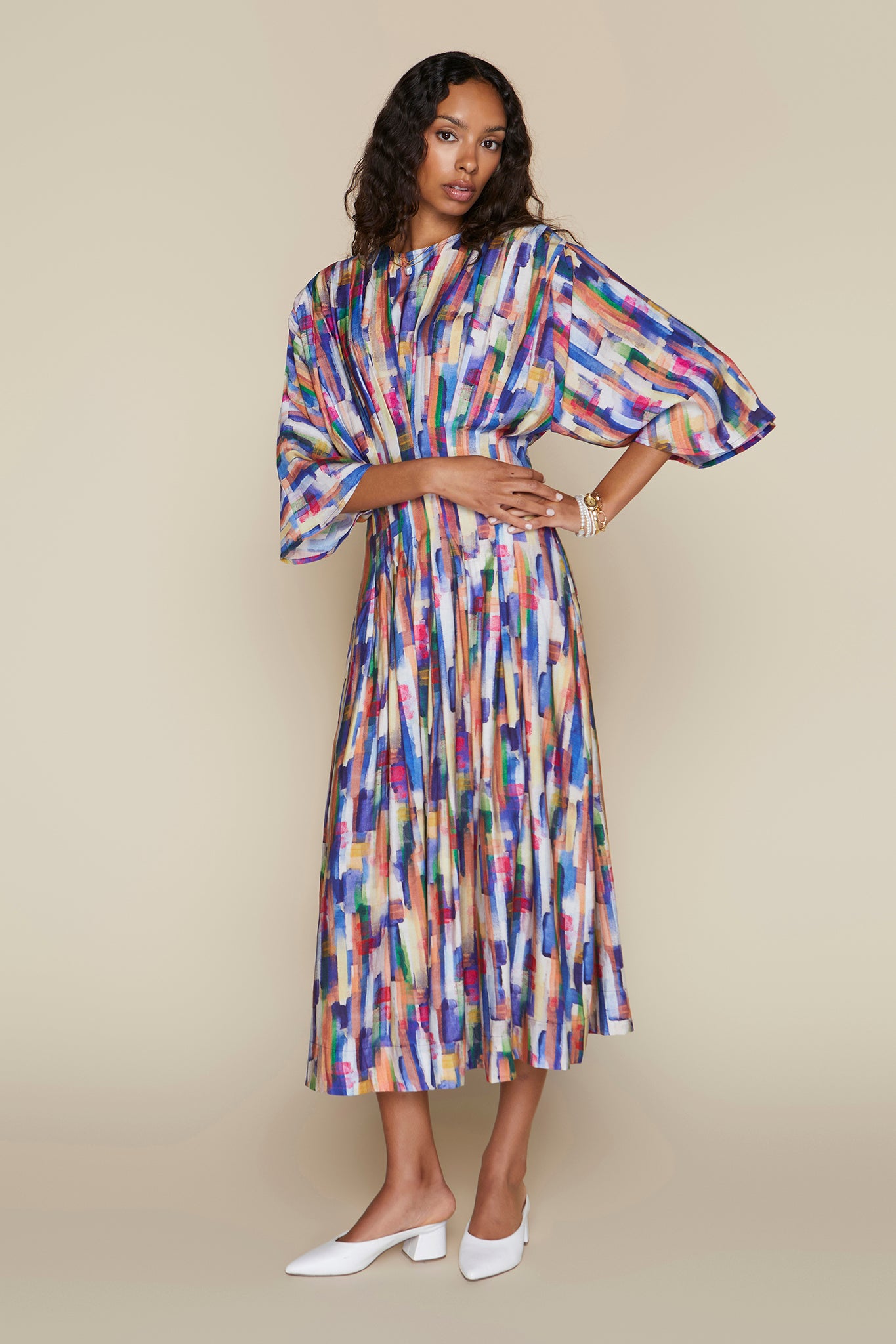 havana dress Purple Chiffon Maxi Dress with Floral Pattern and Fitted Waist – Xiaolizi main image 0