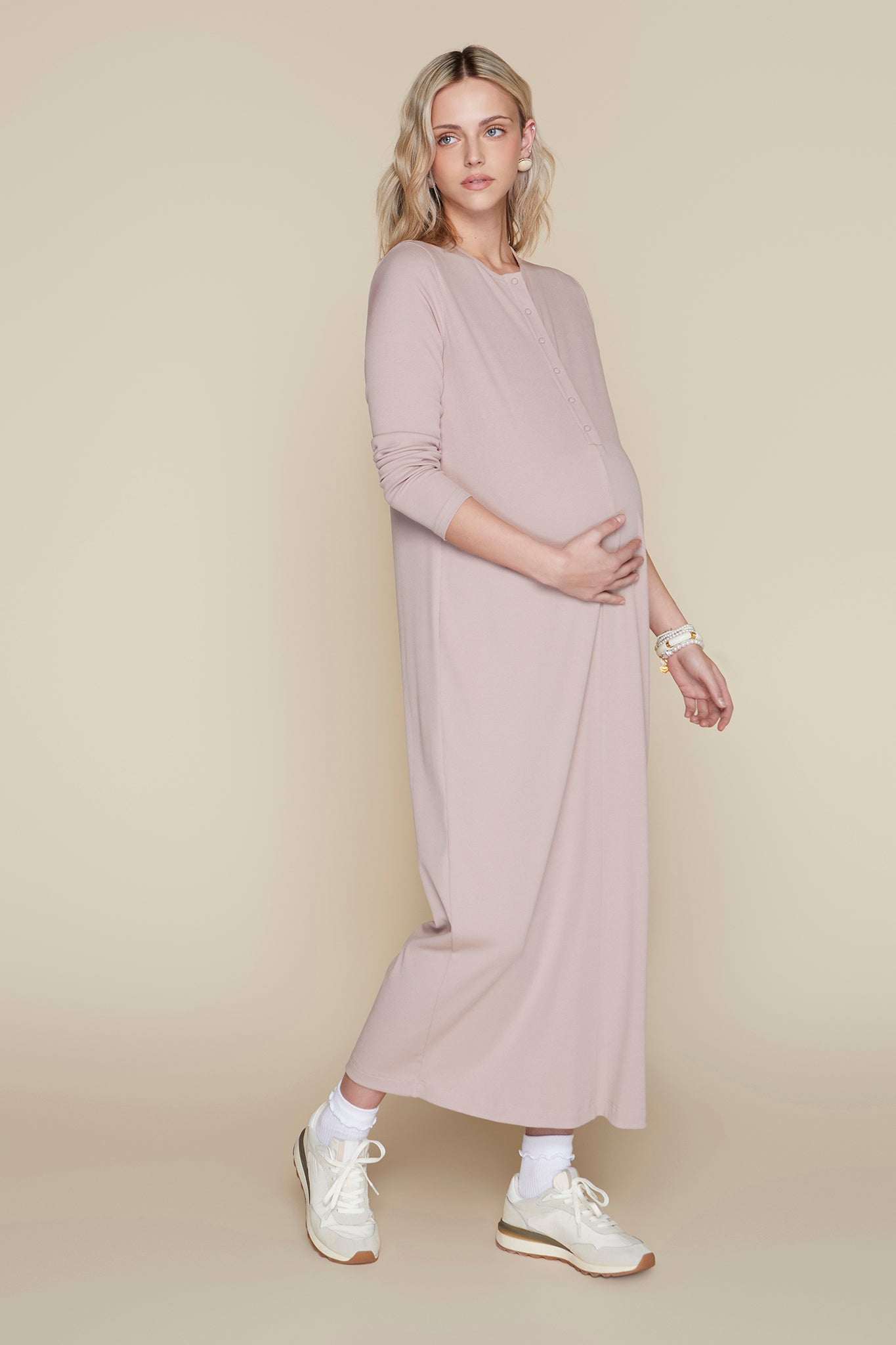 pink long sleeve maternity dress Raspberry Pink Long Sleeve Maternity Gown
