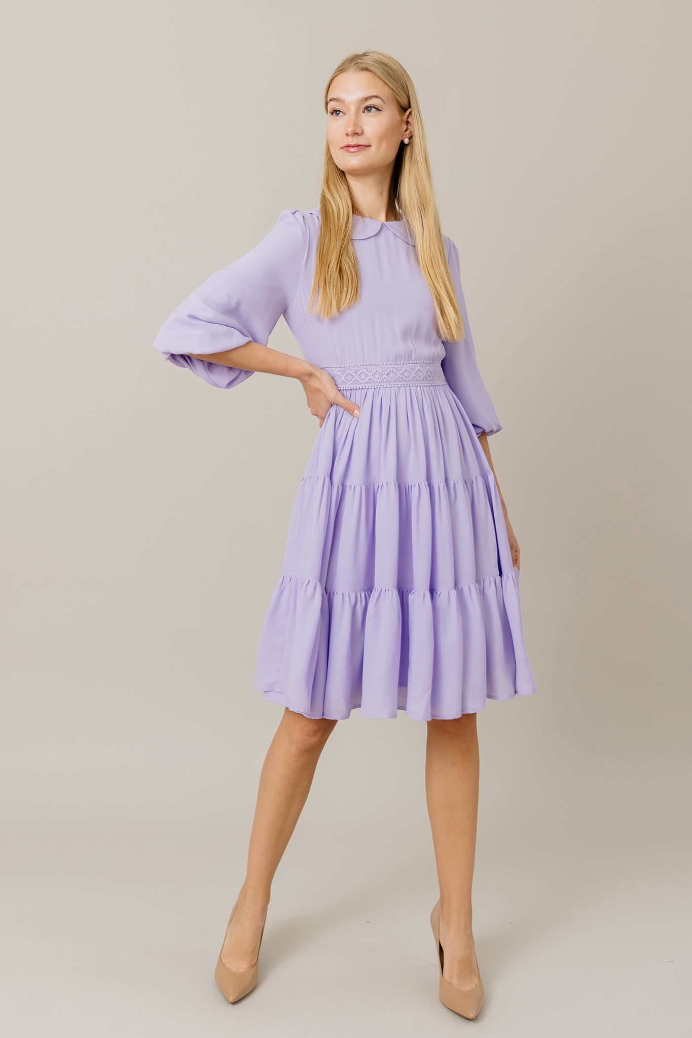 Tiered Chiffon Dress in Lilac