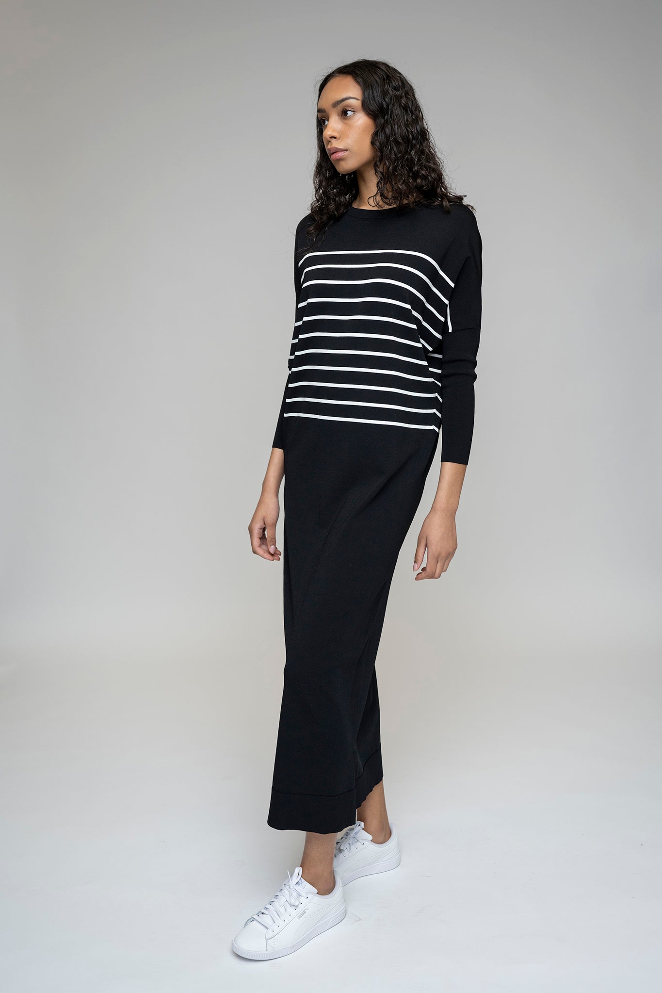 The Perilla Dress in Black/White Stripe