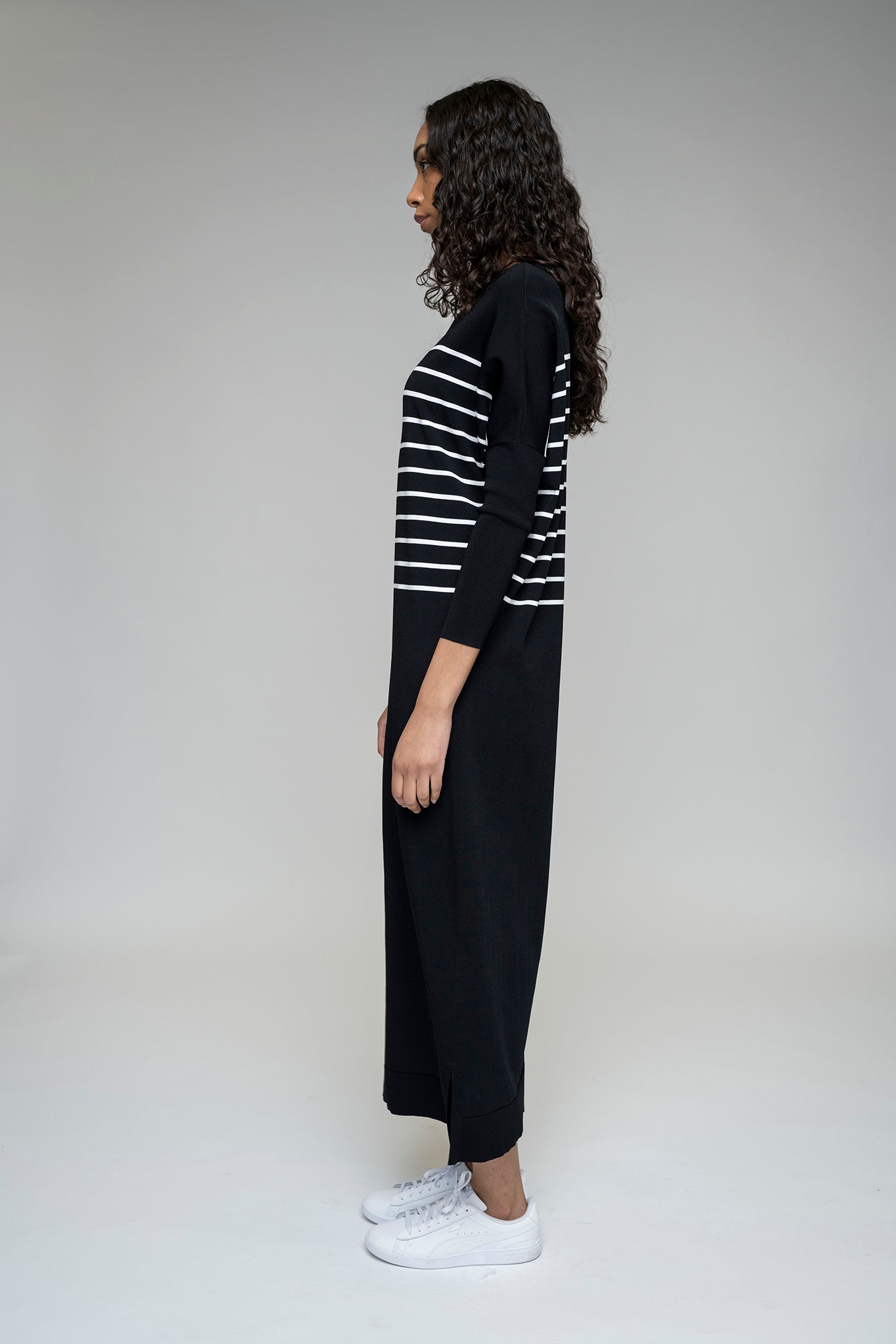 The Perilla Dress in Black/White Stripe