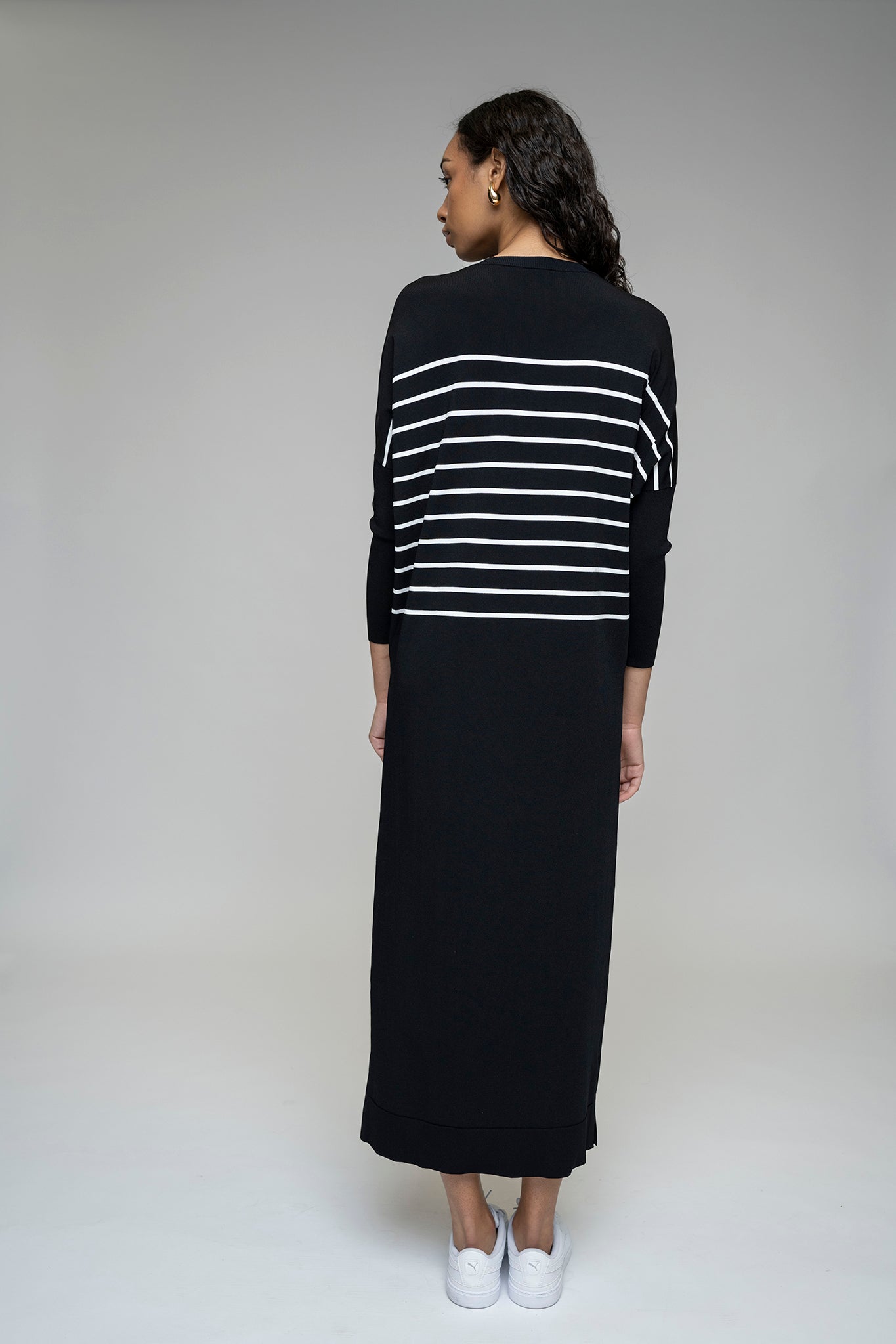 The Perilla Dress in Black/White Stripe