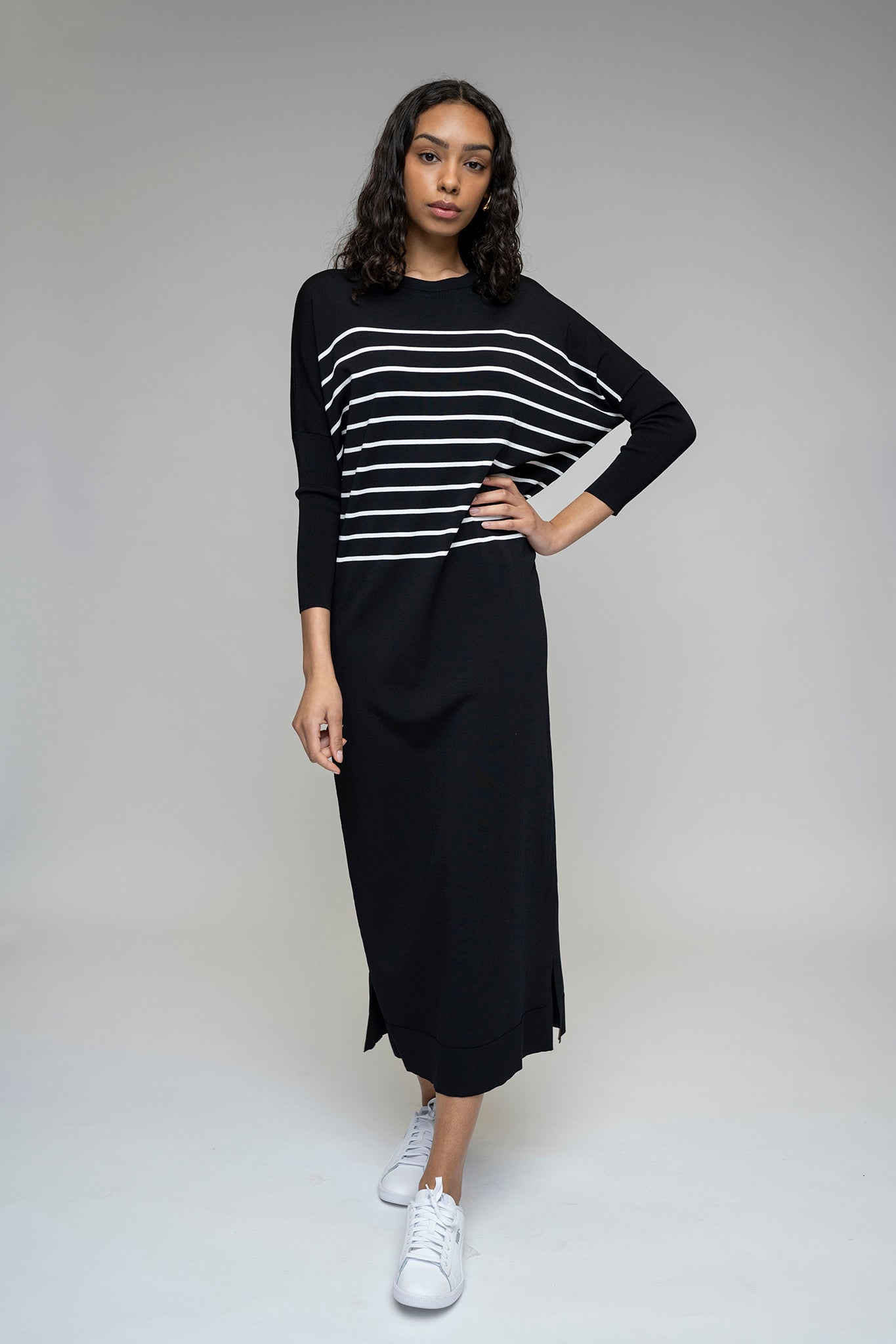 The Perilla Dress in Black/White Stripe
