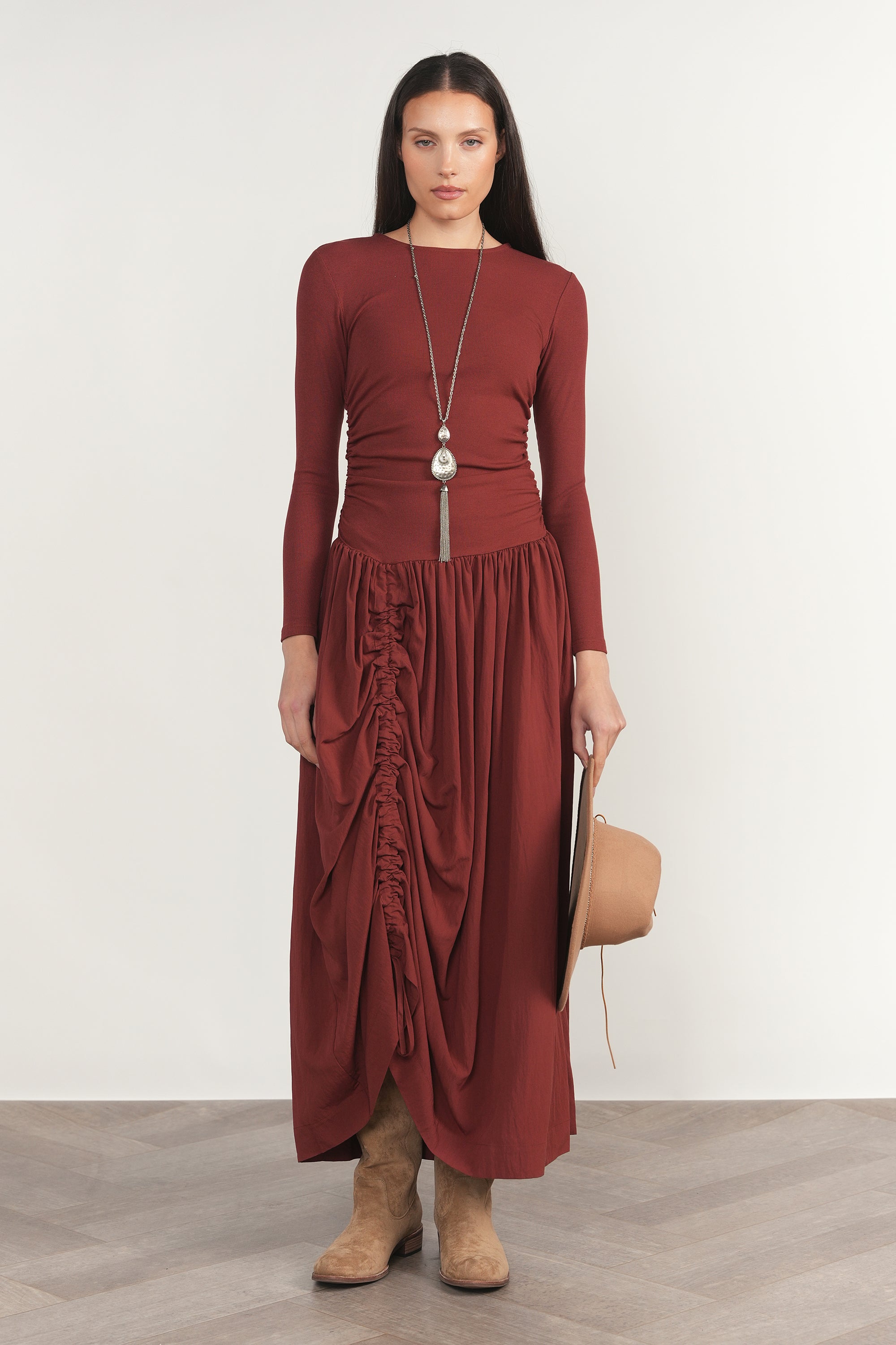 Savoy Dress in Brick