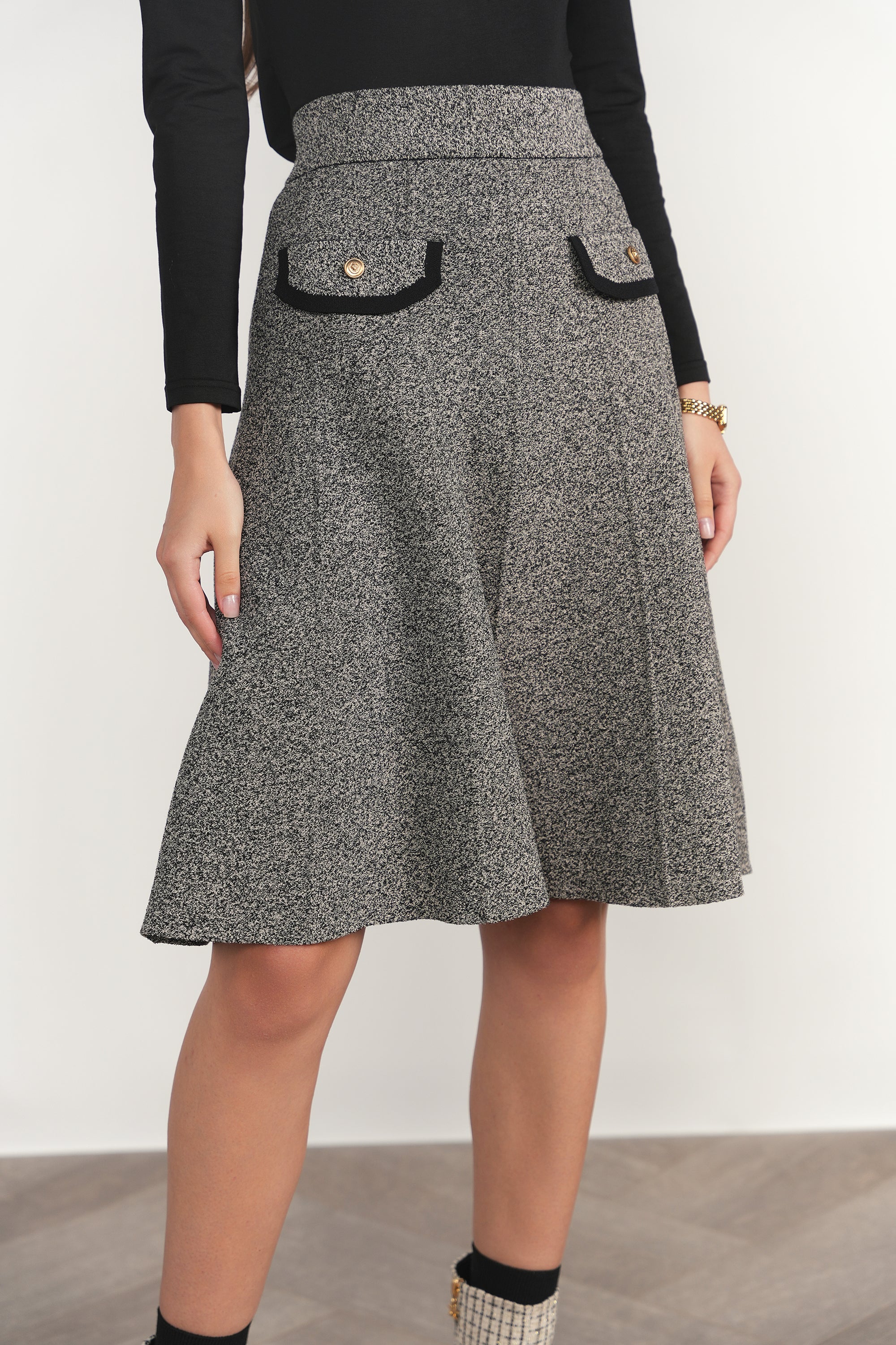 Trent Skirt in Black Tweed