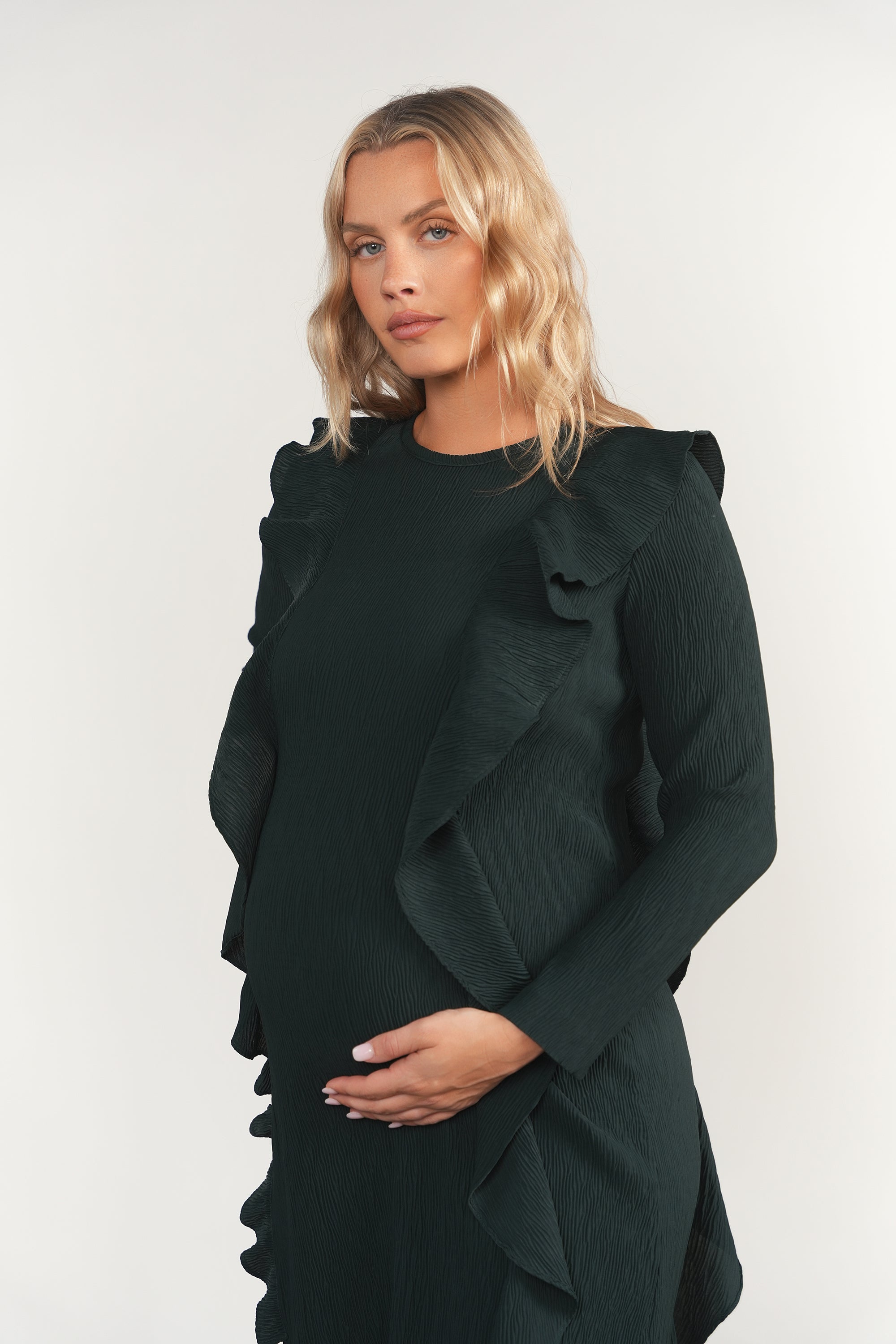 Zala Maternity Dress in Dark Emerald
