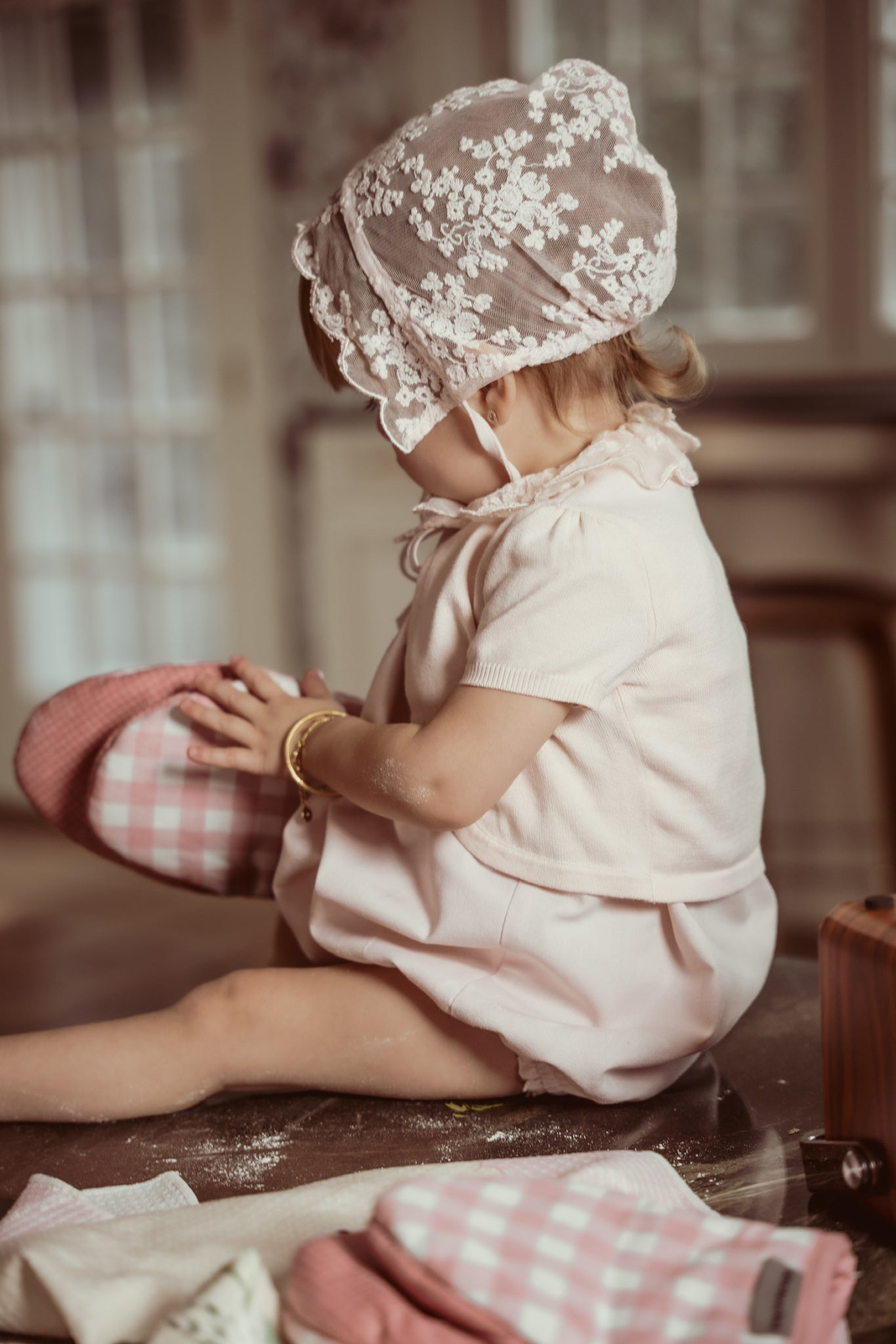 Mayfair Romper + Bonnet in Rose