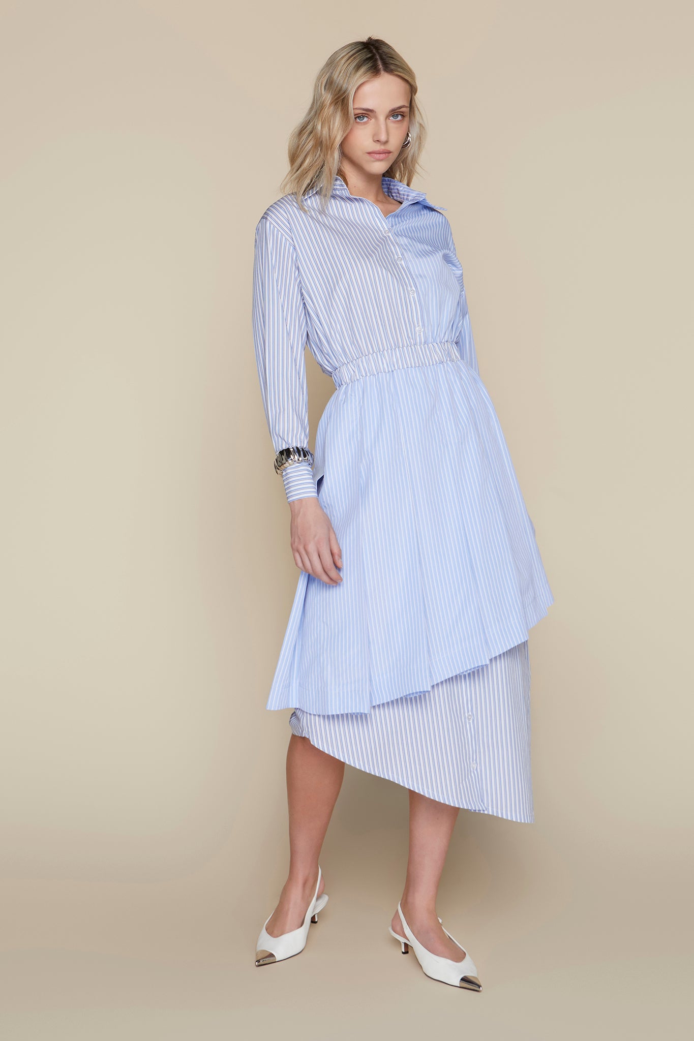 Malta Dress in Blue Pinstripe