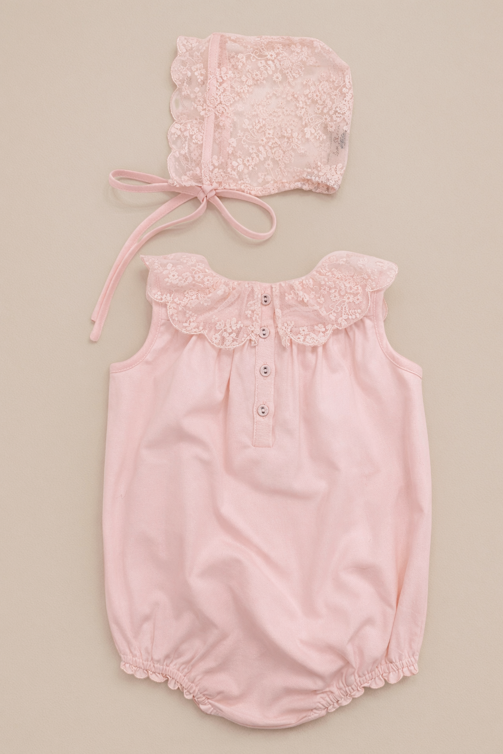 Mayfair Romper + Bonnet in Rose