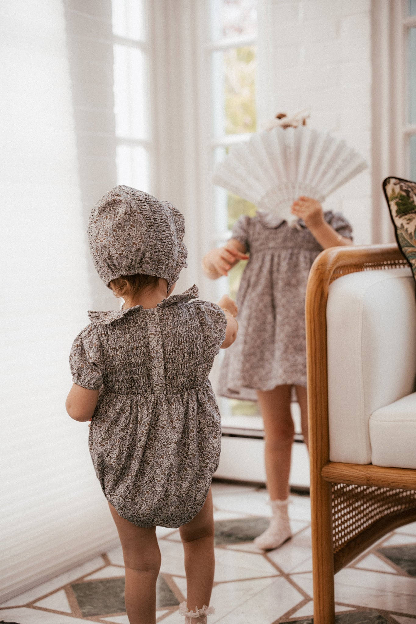 Whitmore Romper + Bonnet in Lilac Floral