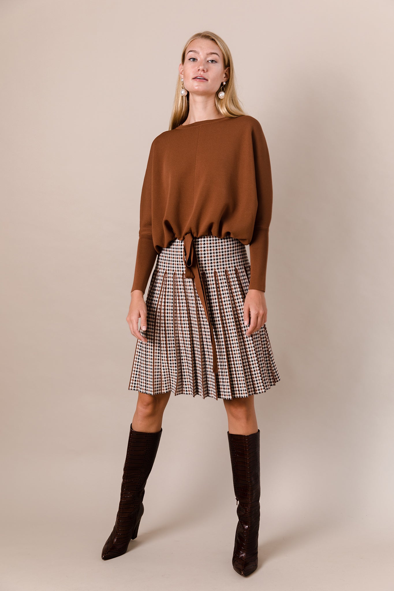 Drawstring Dolman Sleeve Sweater in Caramel