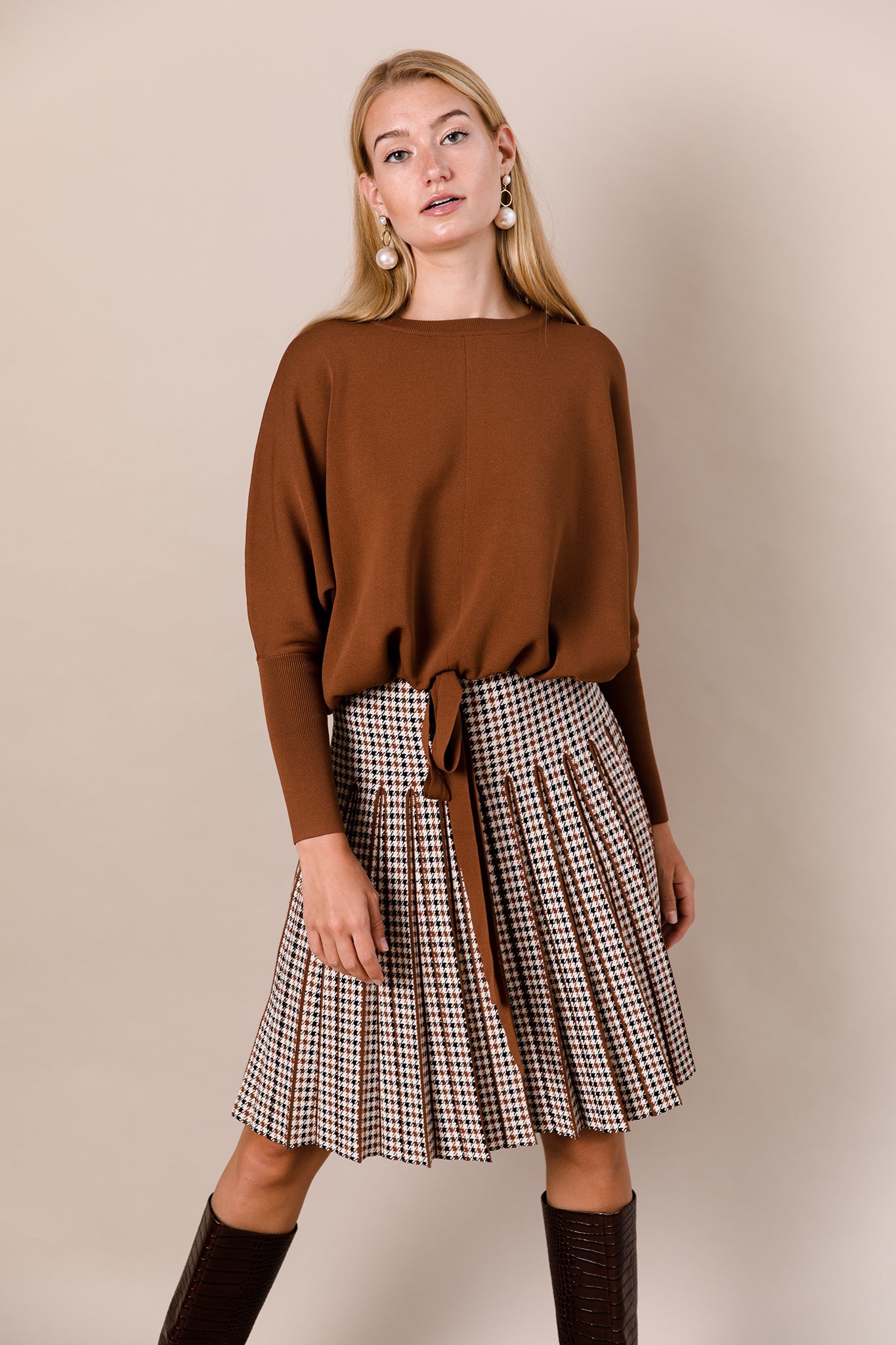 Drawstring Dolman Sleeve Sweater in Caramel