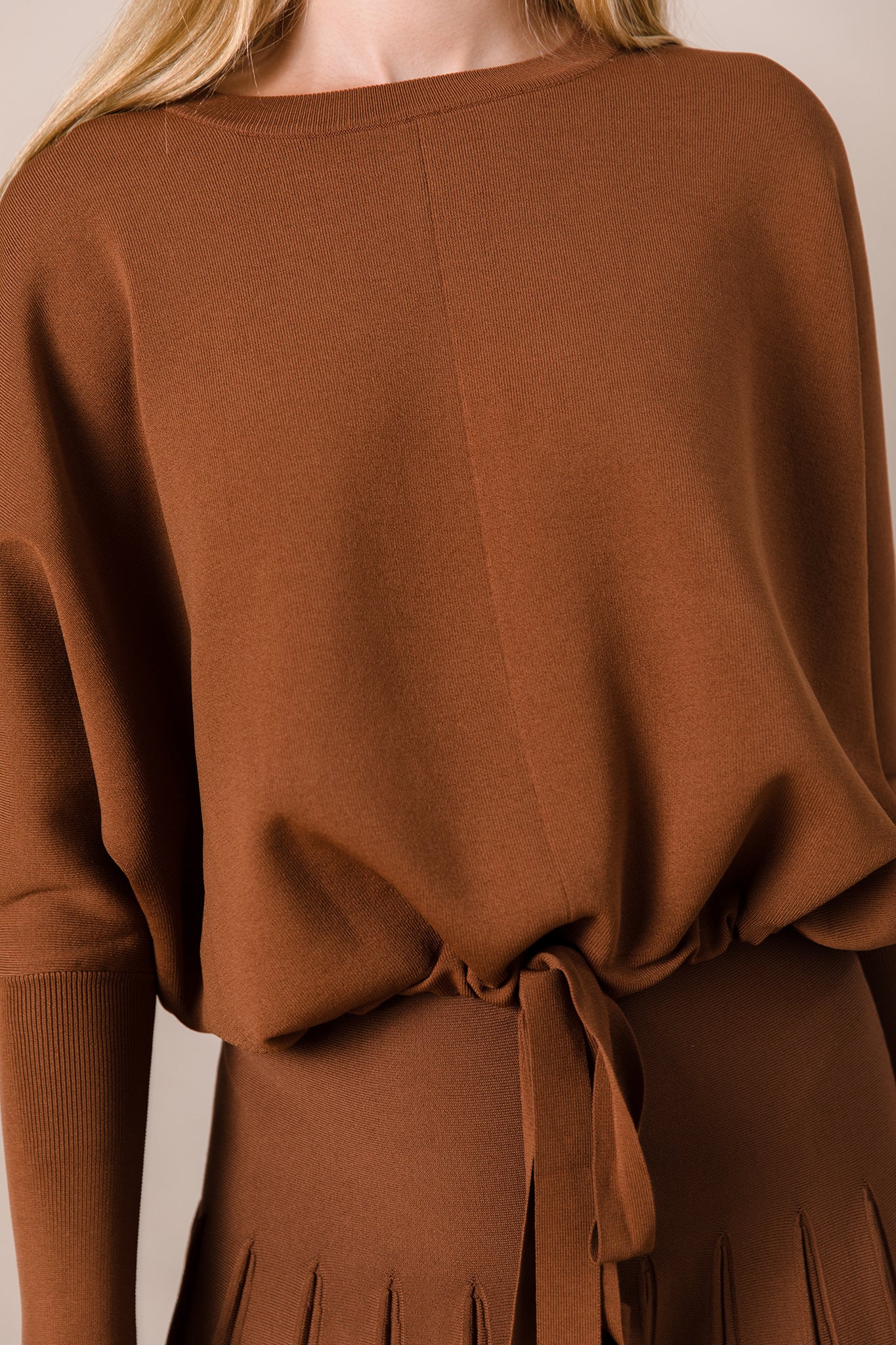 Drawstring Dolman Sleeve Sweater in Caramel