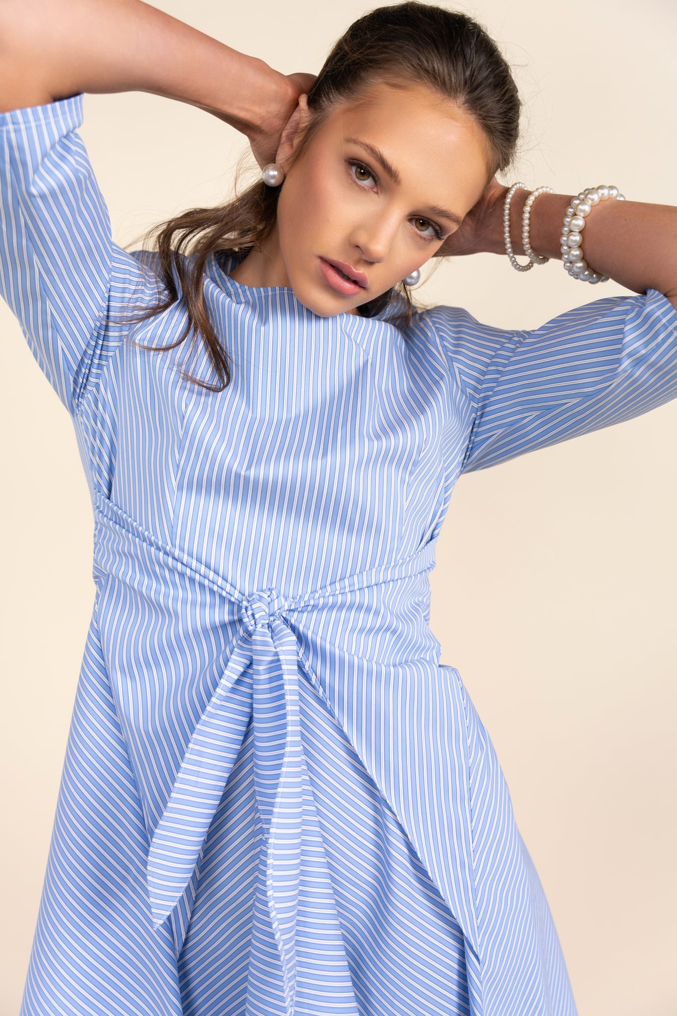 Delancey Dress in Blue Pinstripe