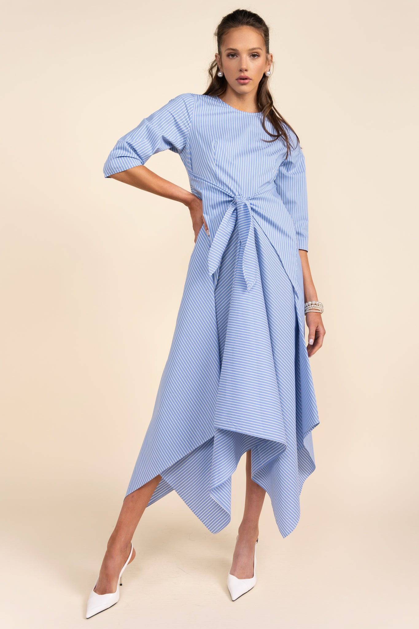 Delancey Dress in Blue Pinstripe
