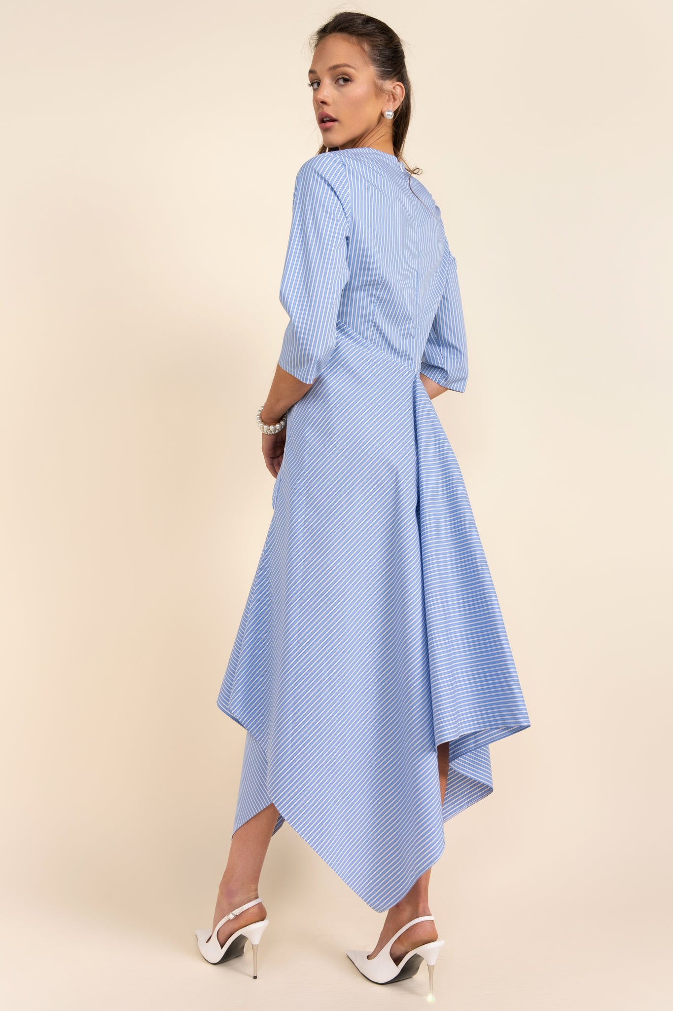 Delancey Dress in Blue Pinstripe