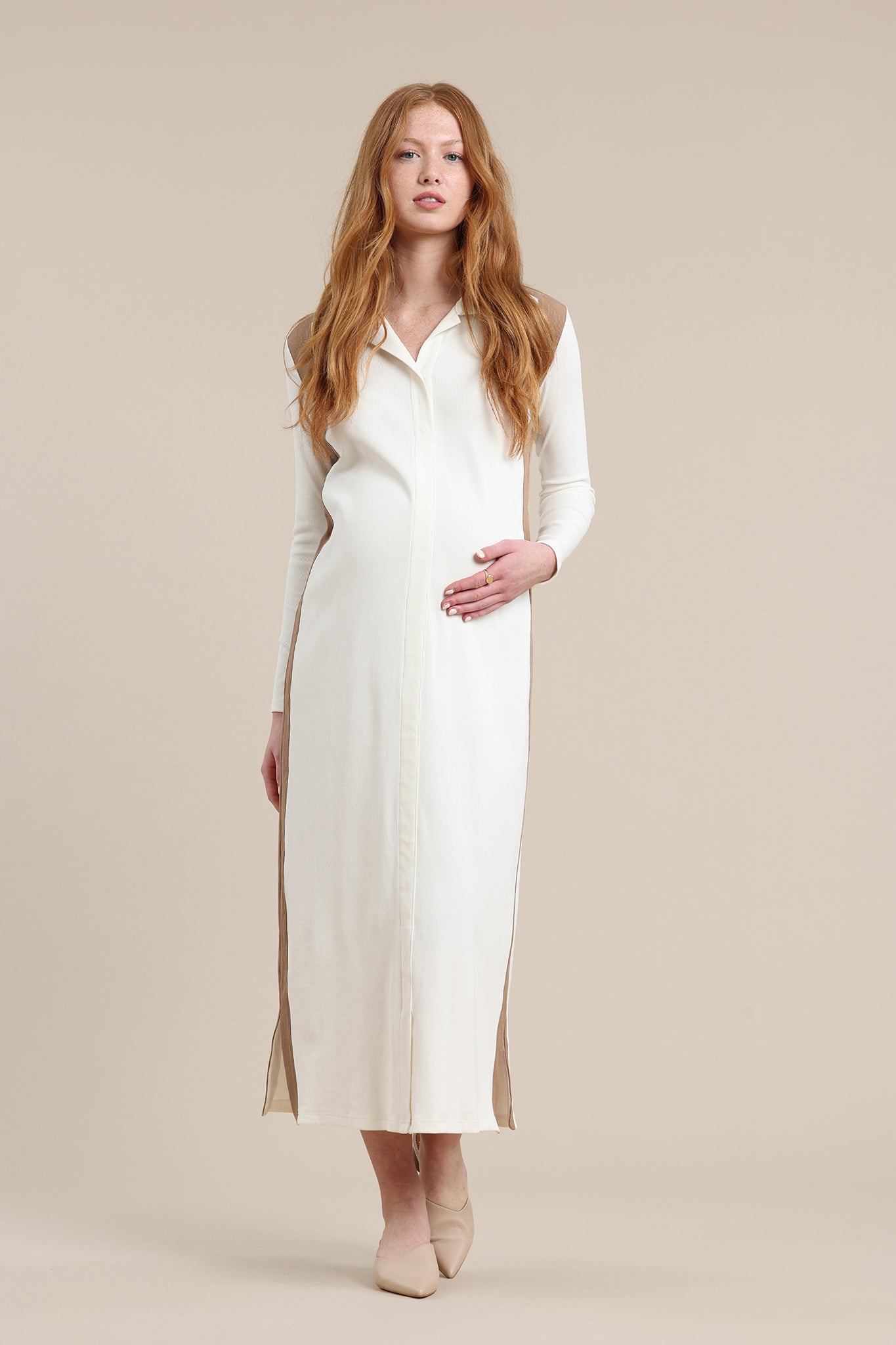 Vanna Maternity Dress in Cream/Mocha