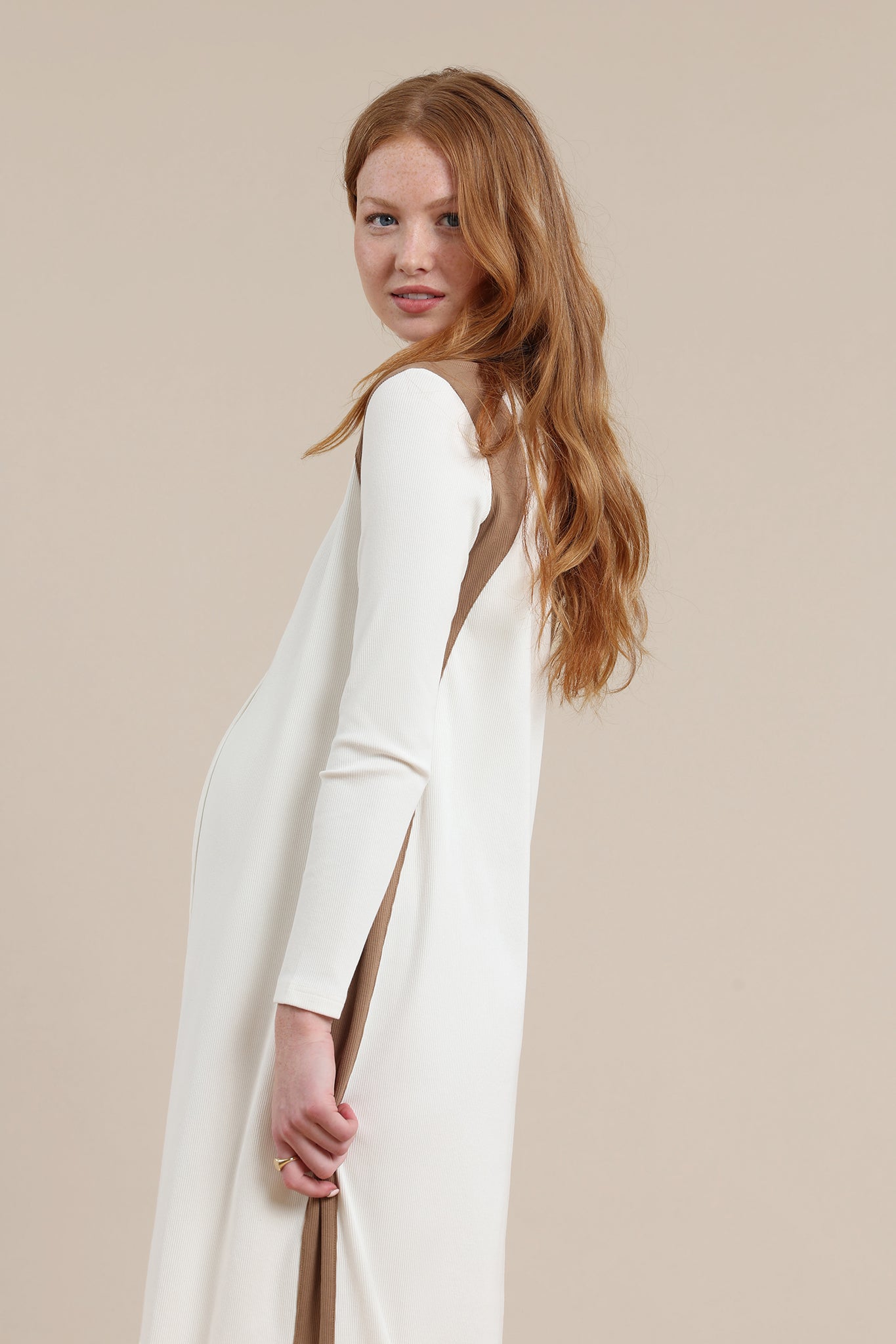 Vanna Maternity Dress in Cream/Mocha