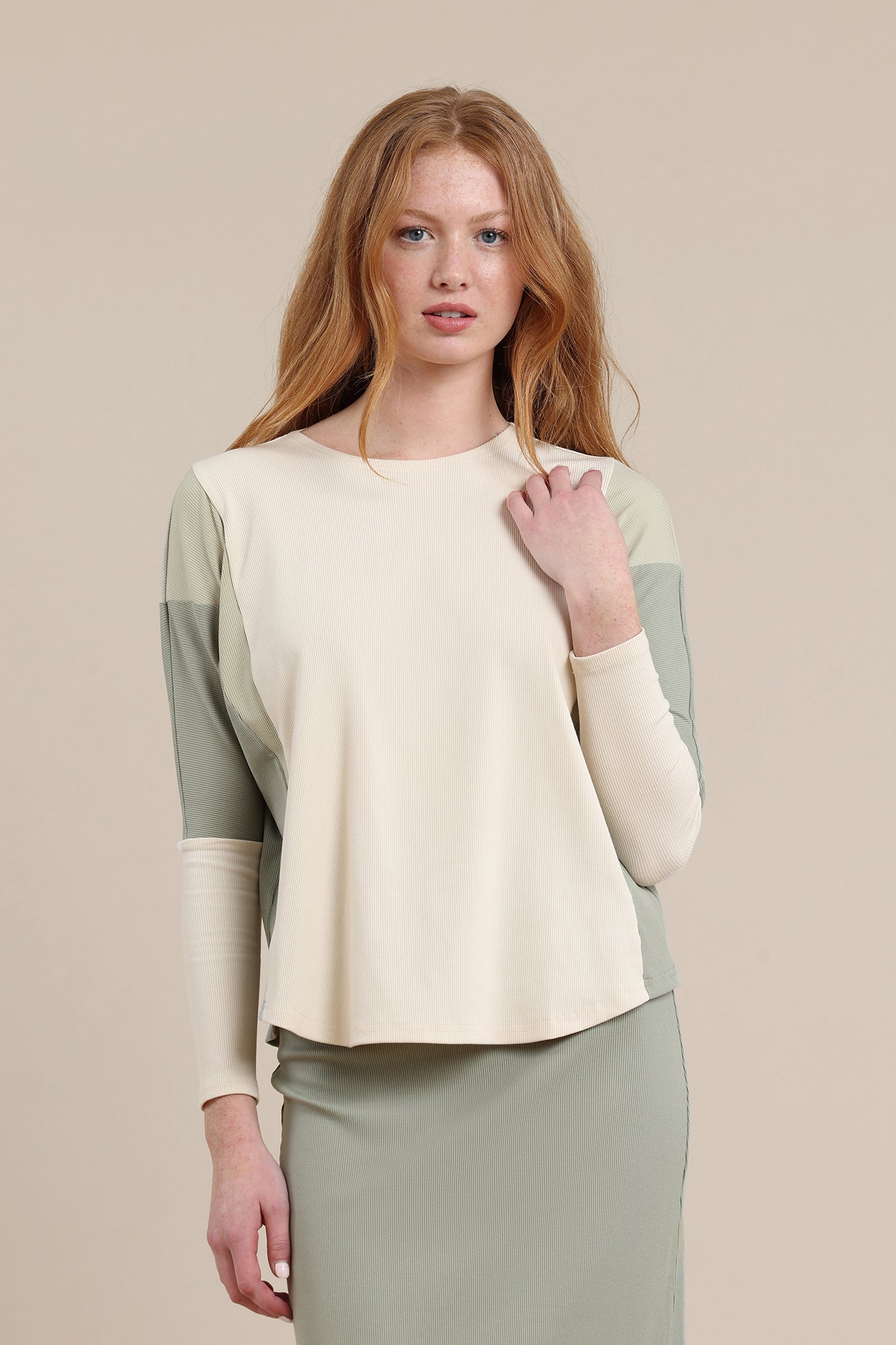 Laurel Top in Light Sage/Cream Mix