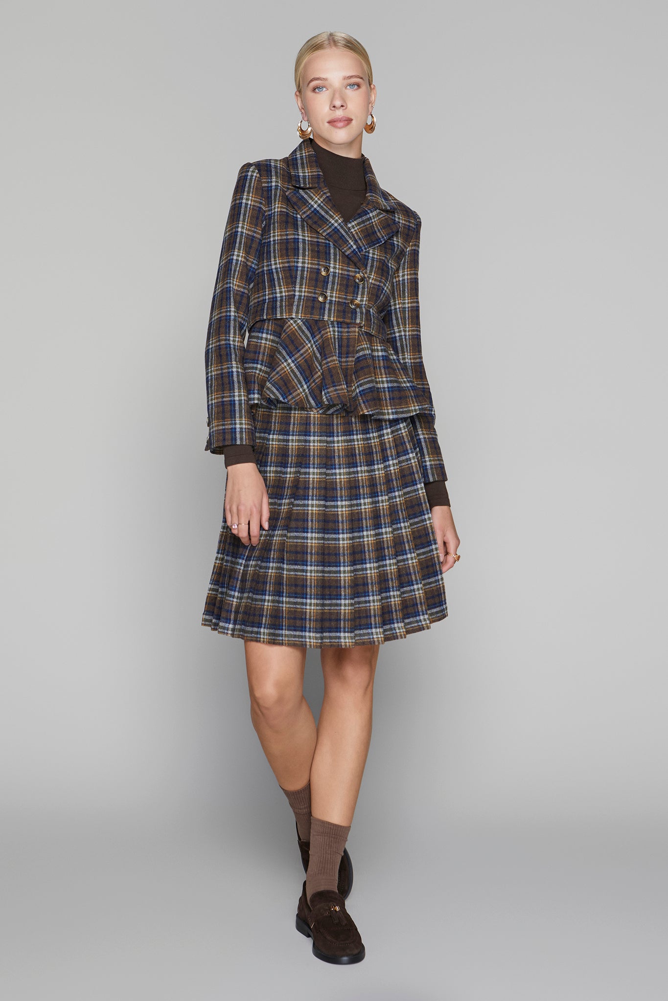 Briar Blazer in Cocoa / Navy Plaid