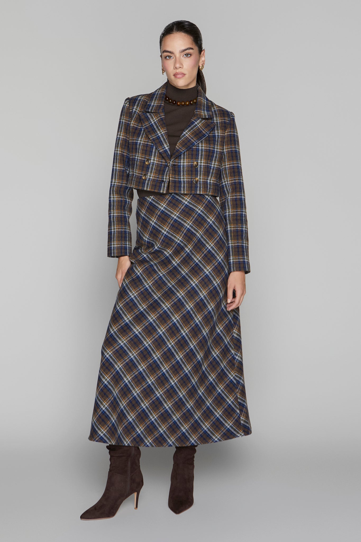 Briar Maxi Skirt in Cocoa / Navy Plaid