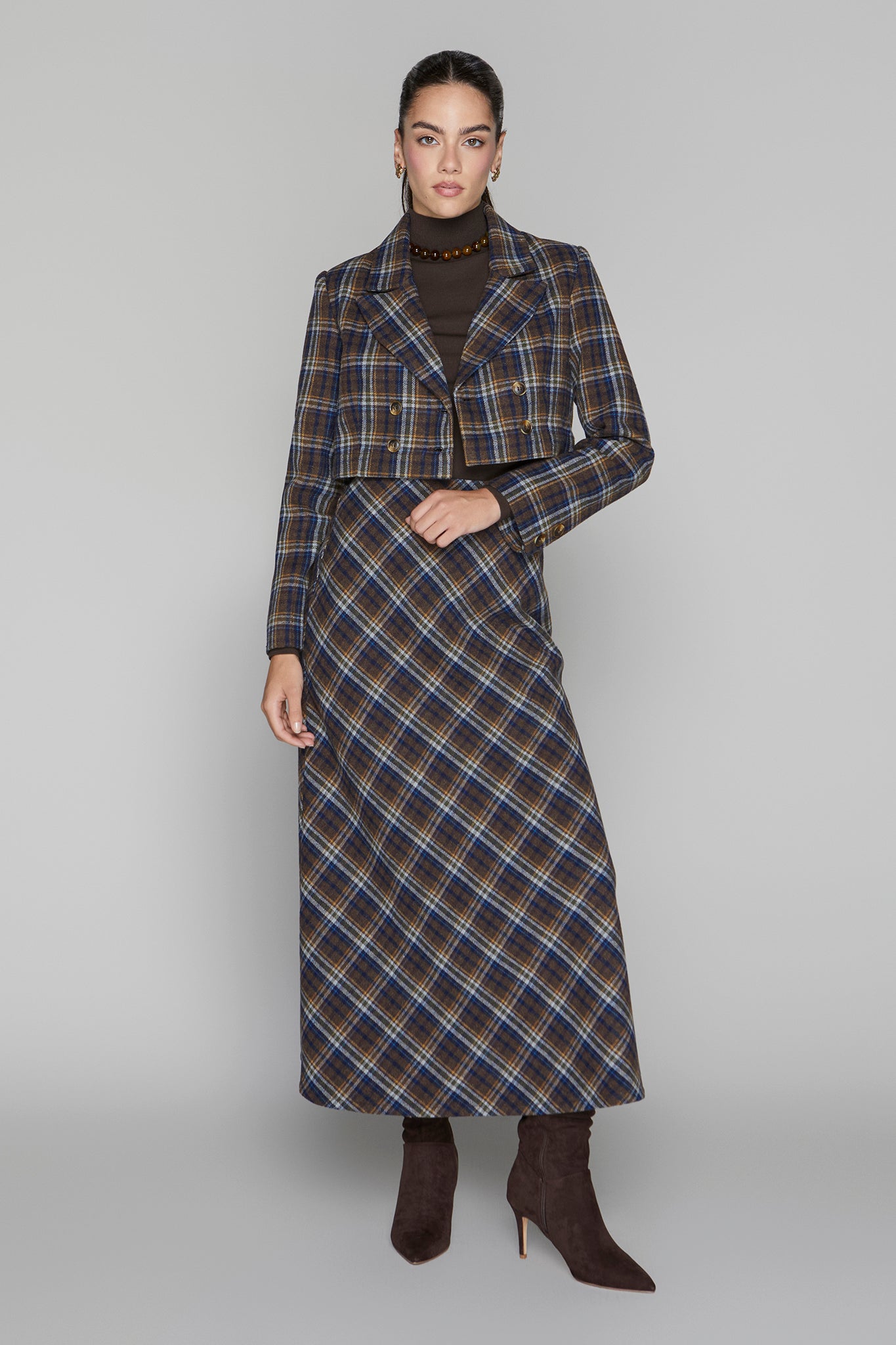 Briar Maxi Skirt in Cocoa / Navy Plaid