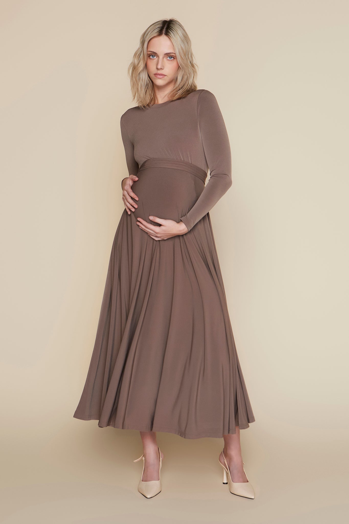 Samoa Maternity Dress in Mushroom Taupe
