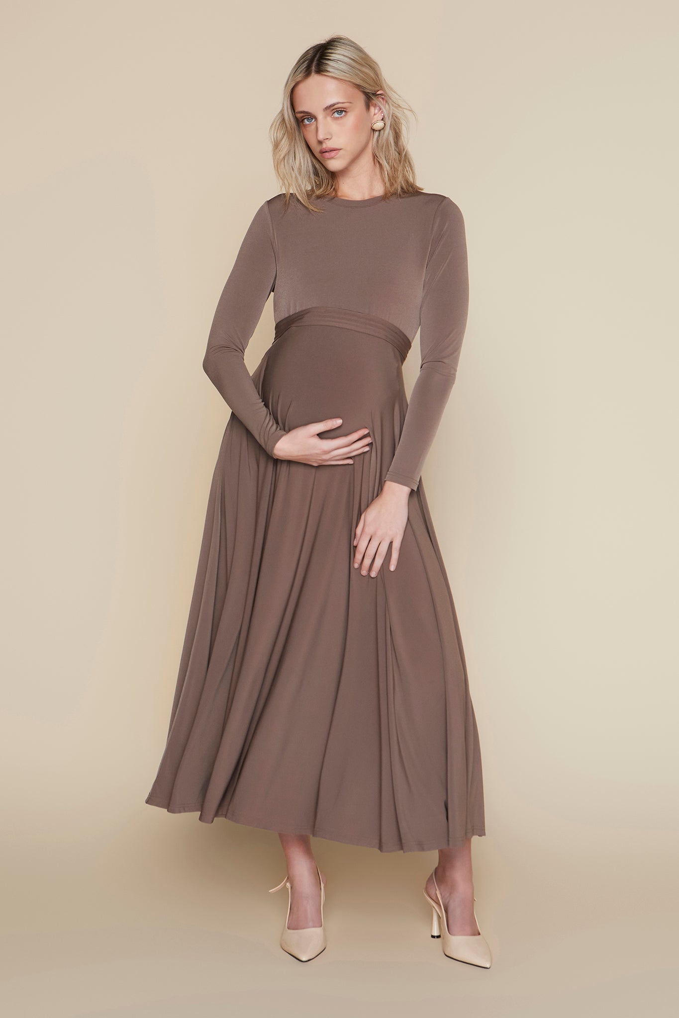 Samoa Maternity Dress in Mushroom Taupe