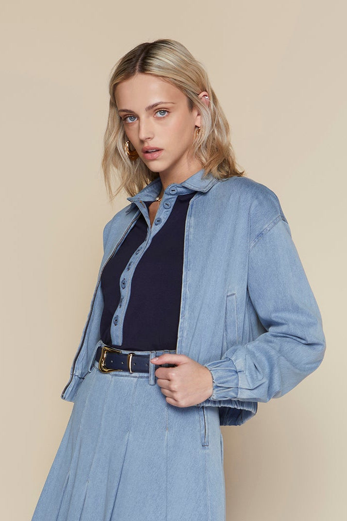 Ebro Bomber in Stone Wash Denim