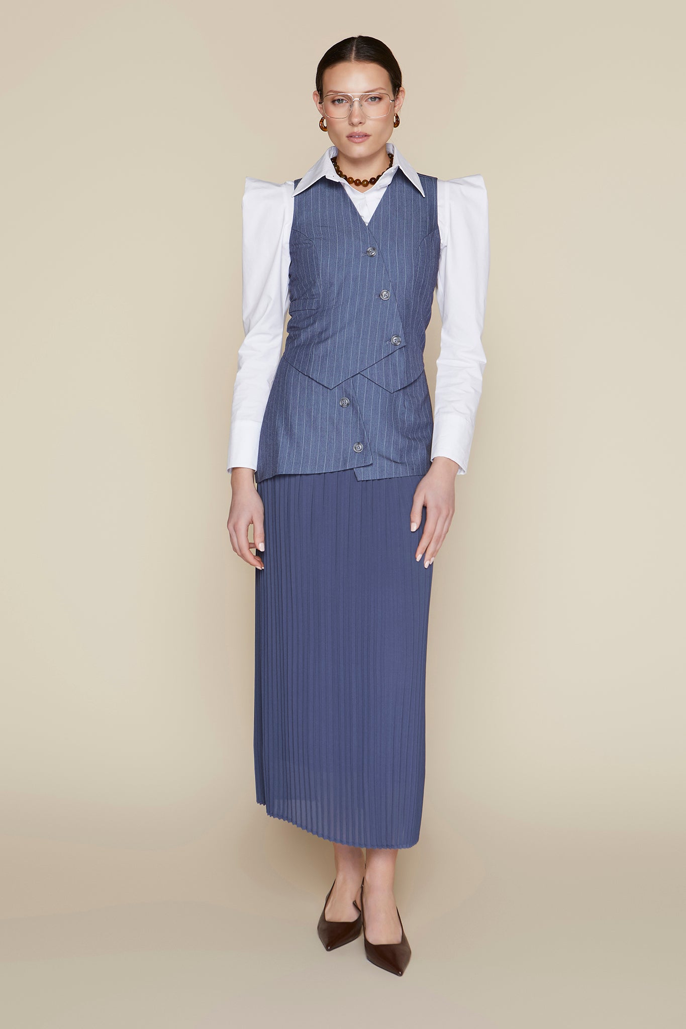 Lanai Vest in Indigo Pinstripe