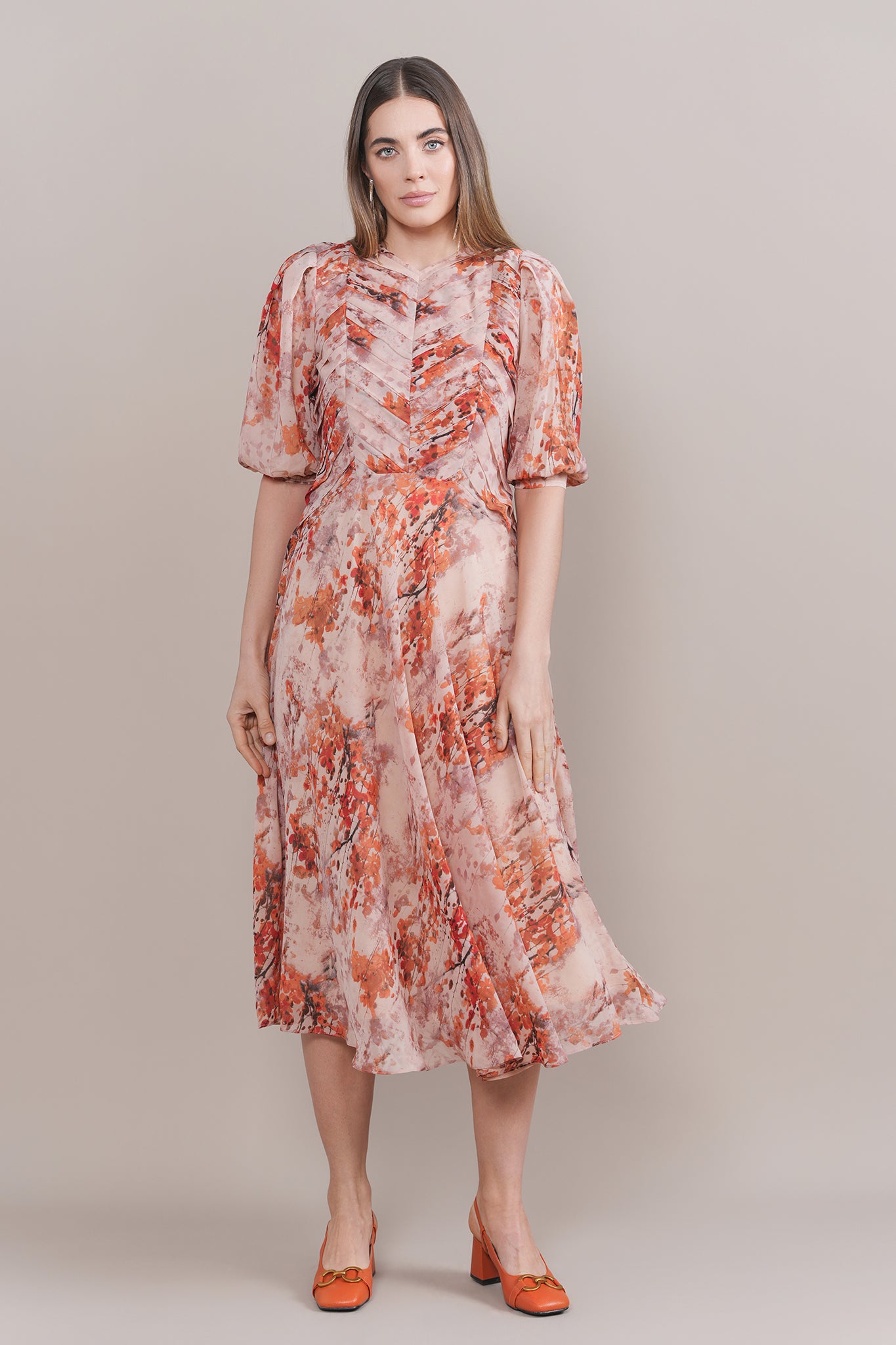 Aisha Dress in Coral Print