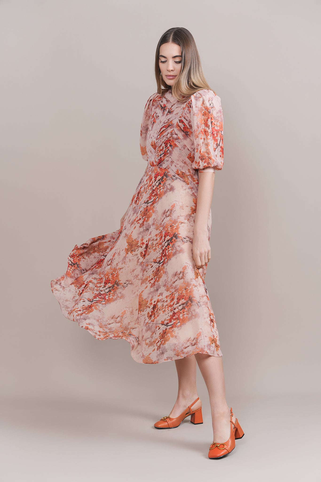 Aisha Dress in Coral Print