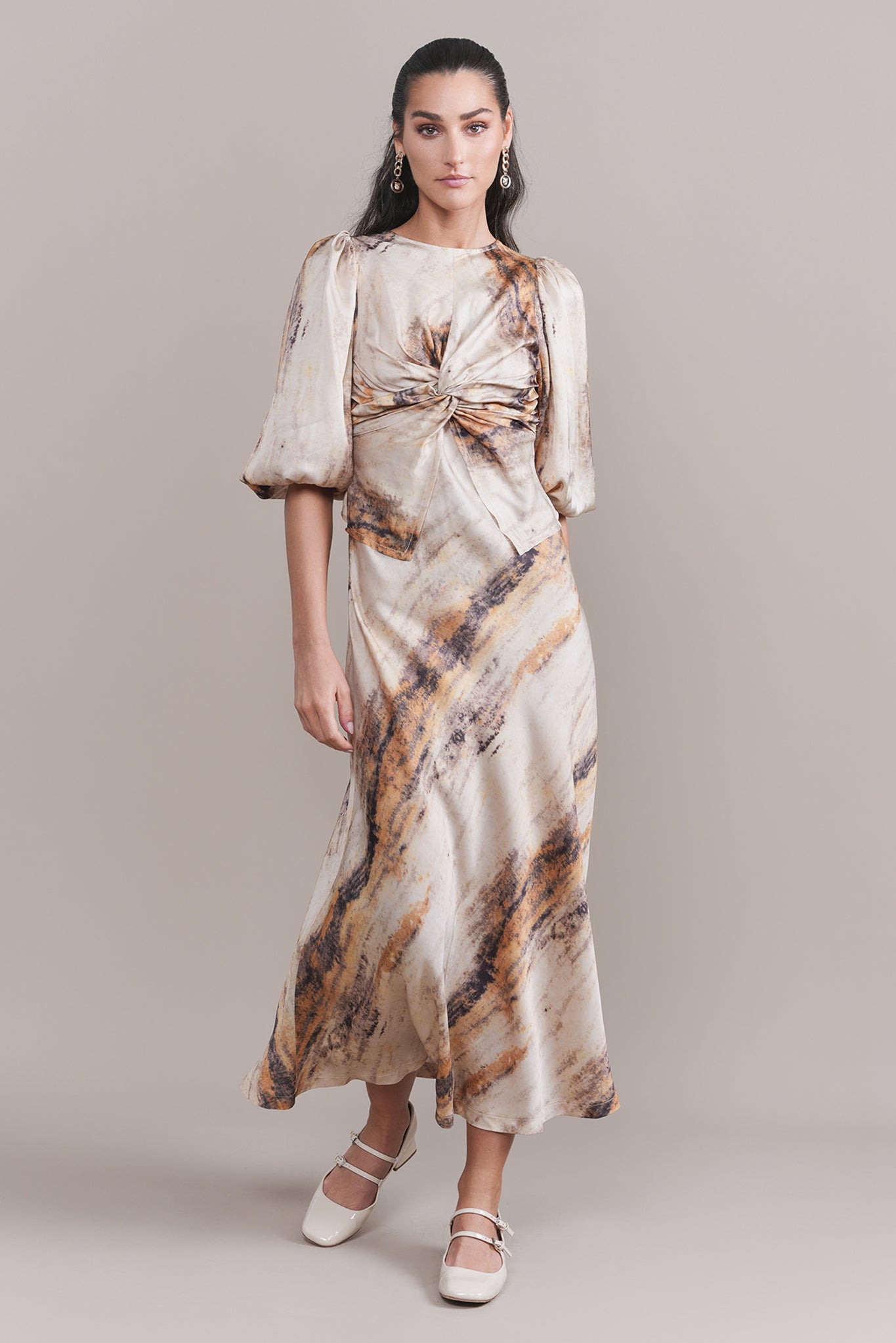Scarlet Streaks Hand Marble Printed Cotton Dress