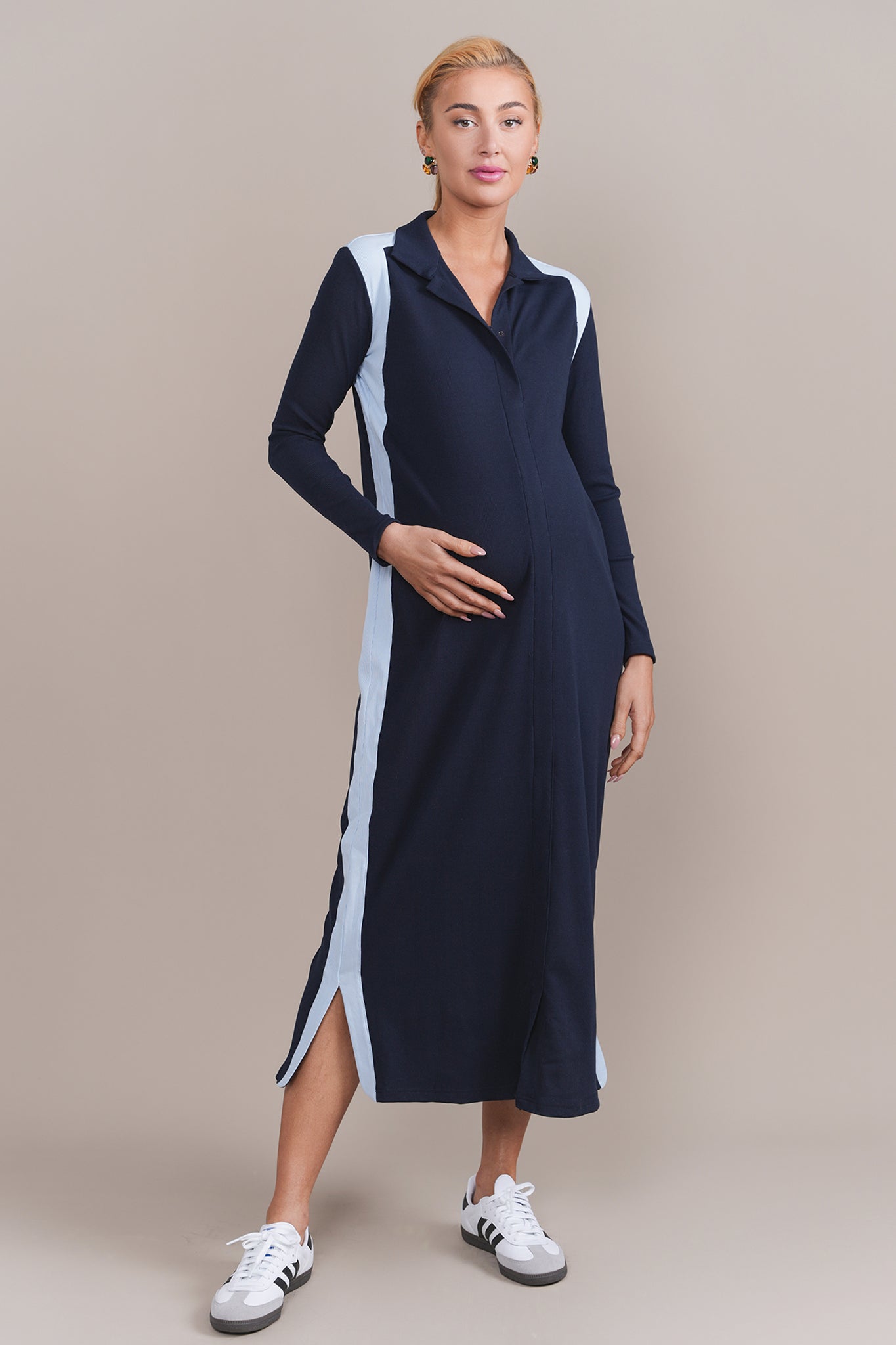 Vanna Maternity Dress in Navy / Light Blue