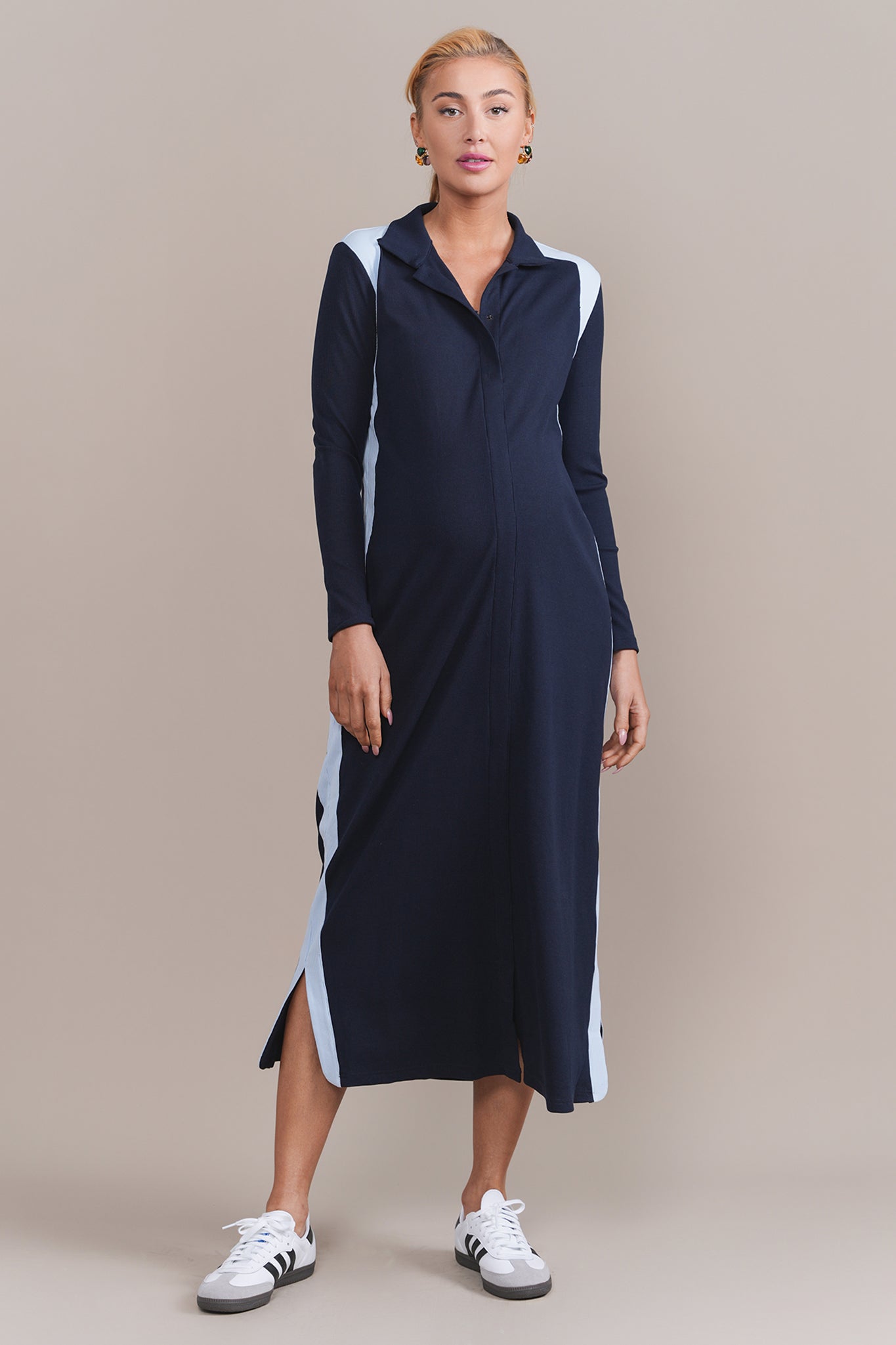 Vanna Maternity Dress in Navy / Light Blue